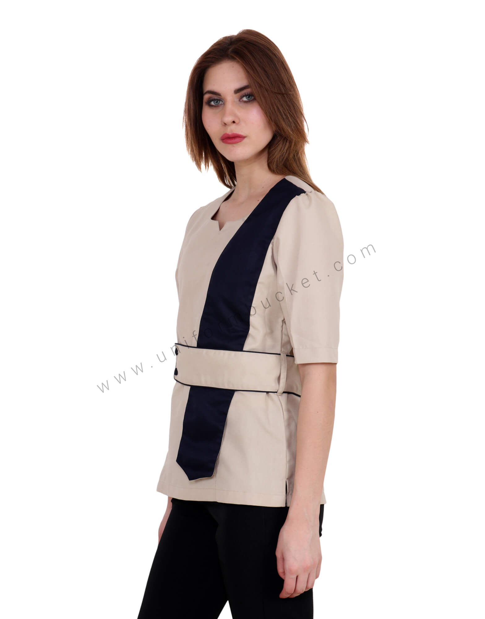 Beige Uniform Shirt Belt And Sash Trim