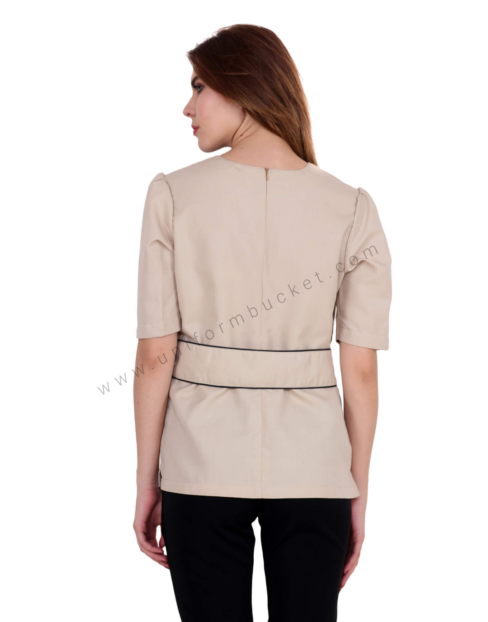 Beige Uniform Shirt Belt And Sash Trim