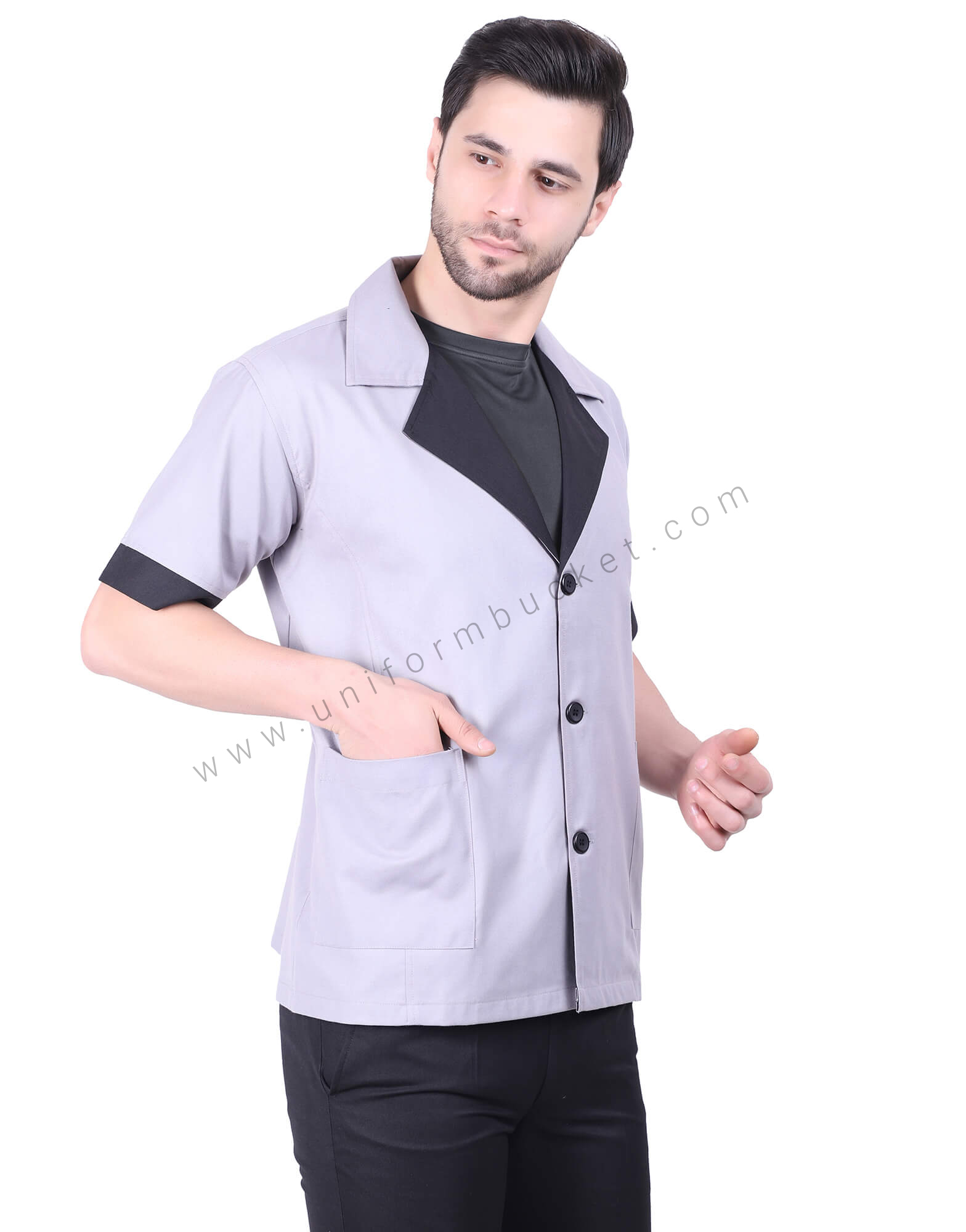 Grey and Black Lapel Collar Shirt