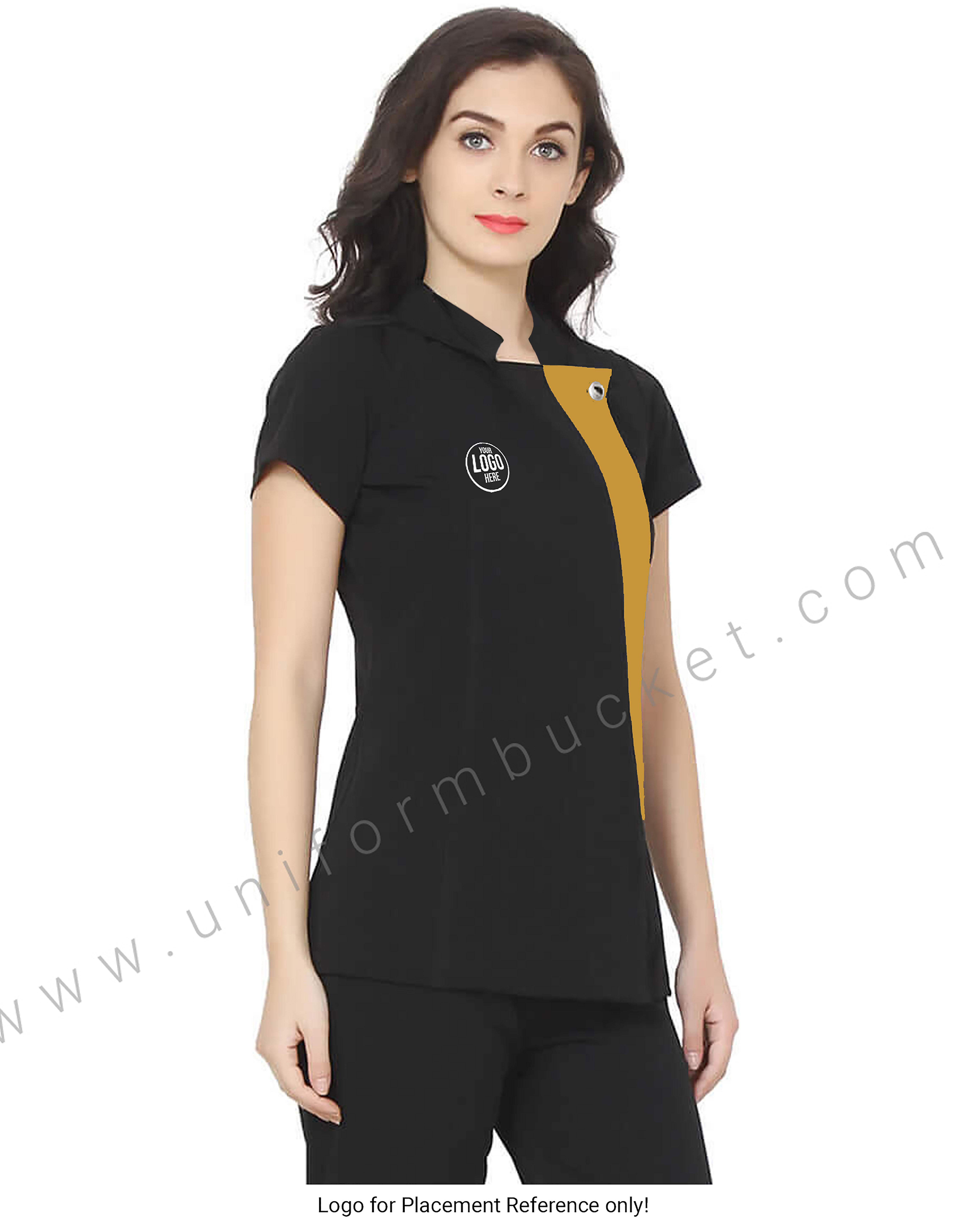 Single Button Black Tunic With Golden Yellow Trim