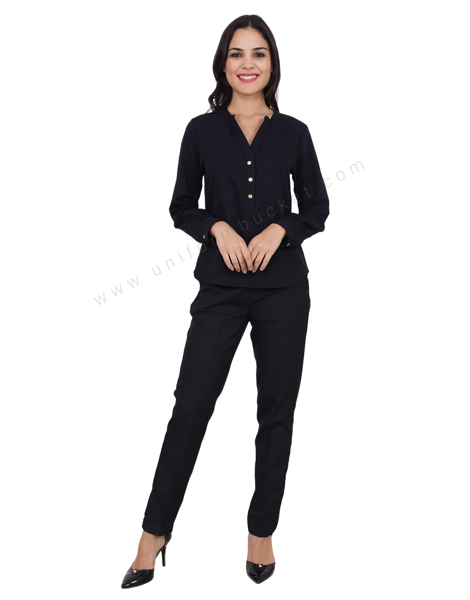 Buy Black Kurta Style V Neck Top For Women Online @ Best Prices in ...