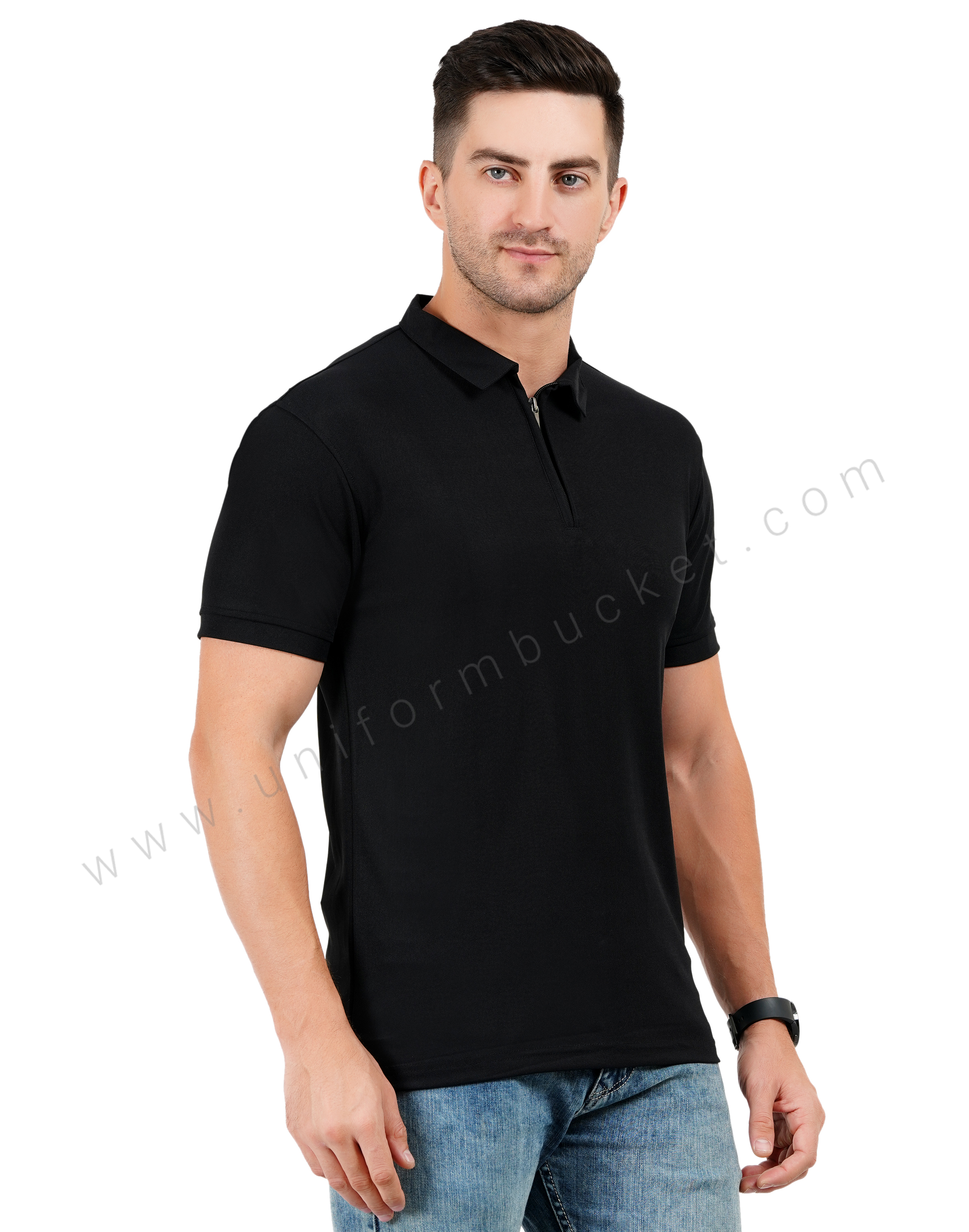 Black  zipper polo T-shirt