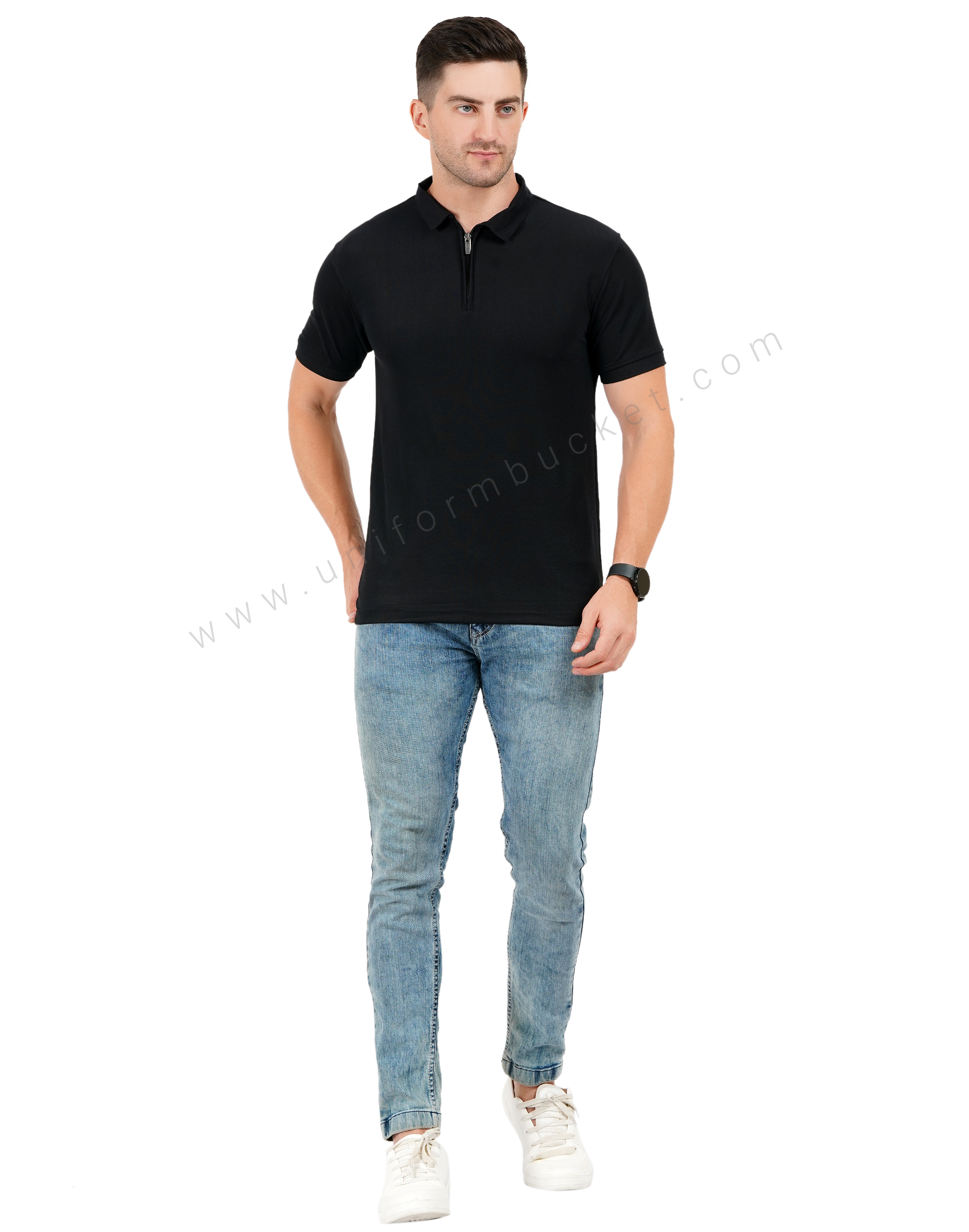 Black  zipper polo T-shirt