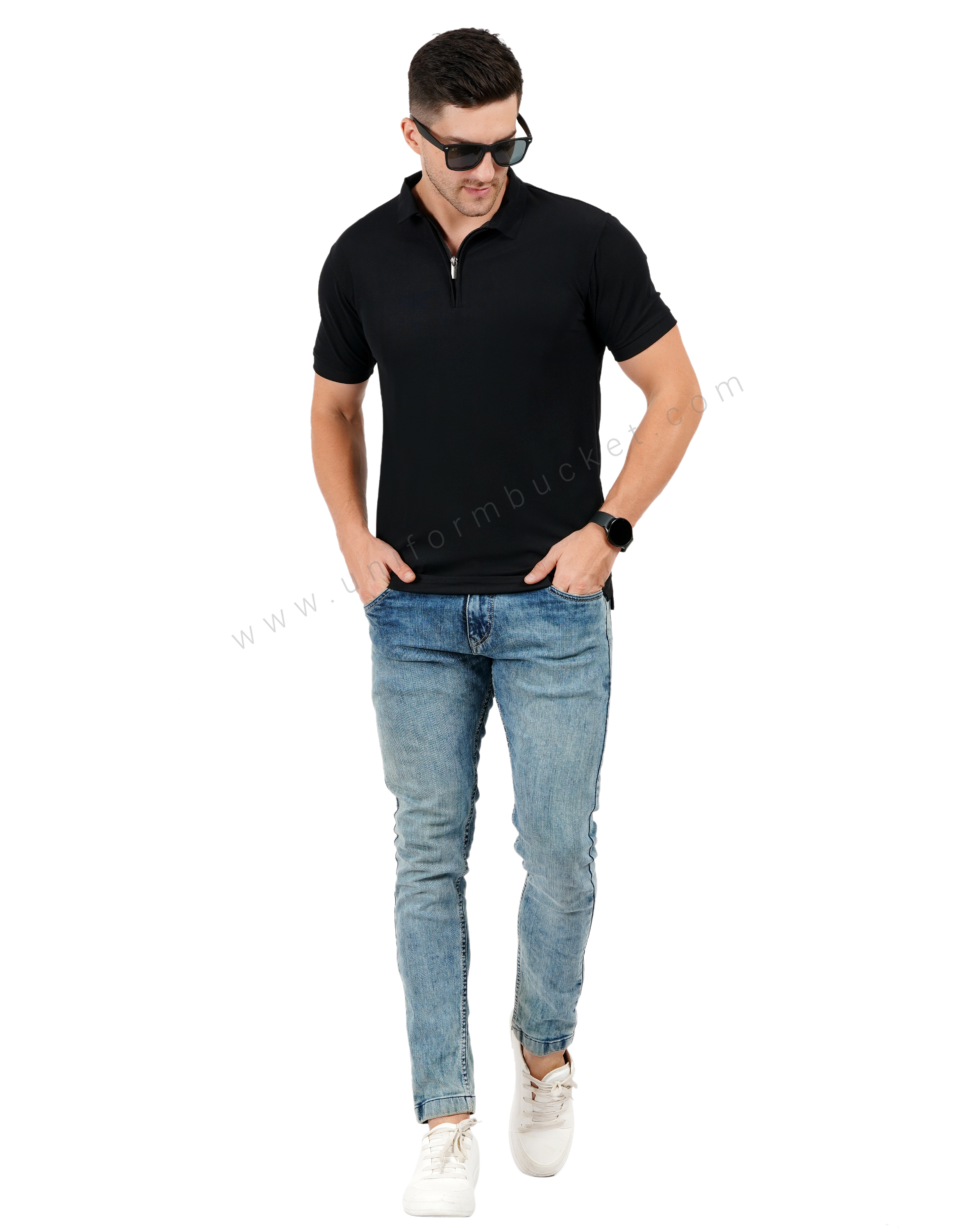 Black  zipper polo T-shirt