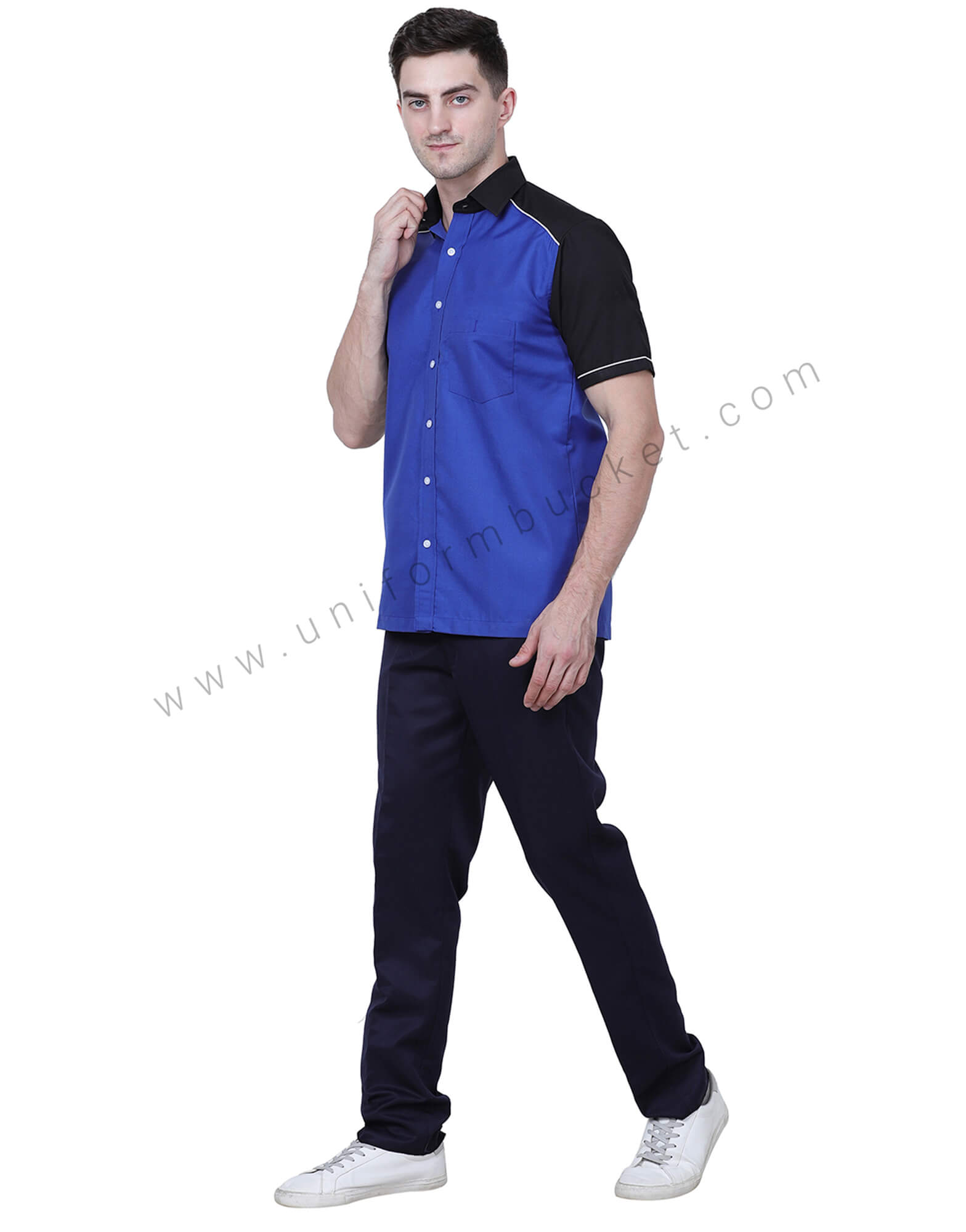 Blue And Black Shirt With Shoulder Piping