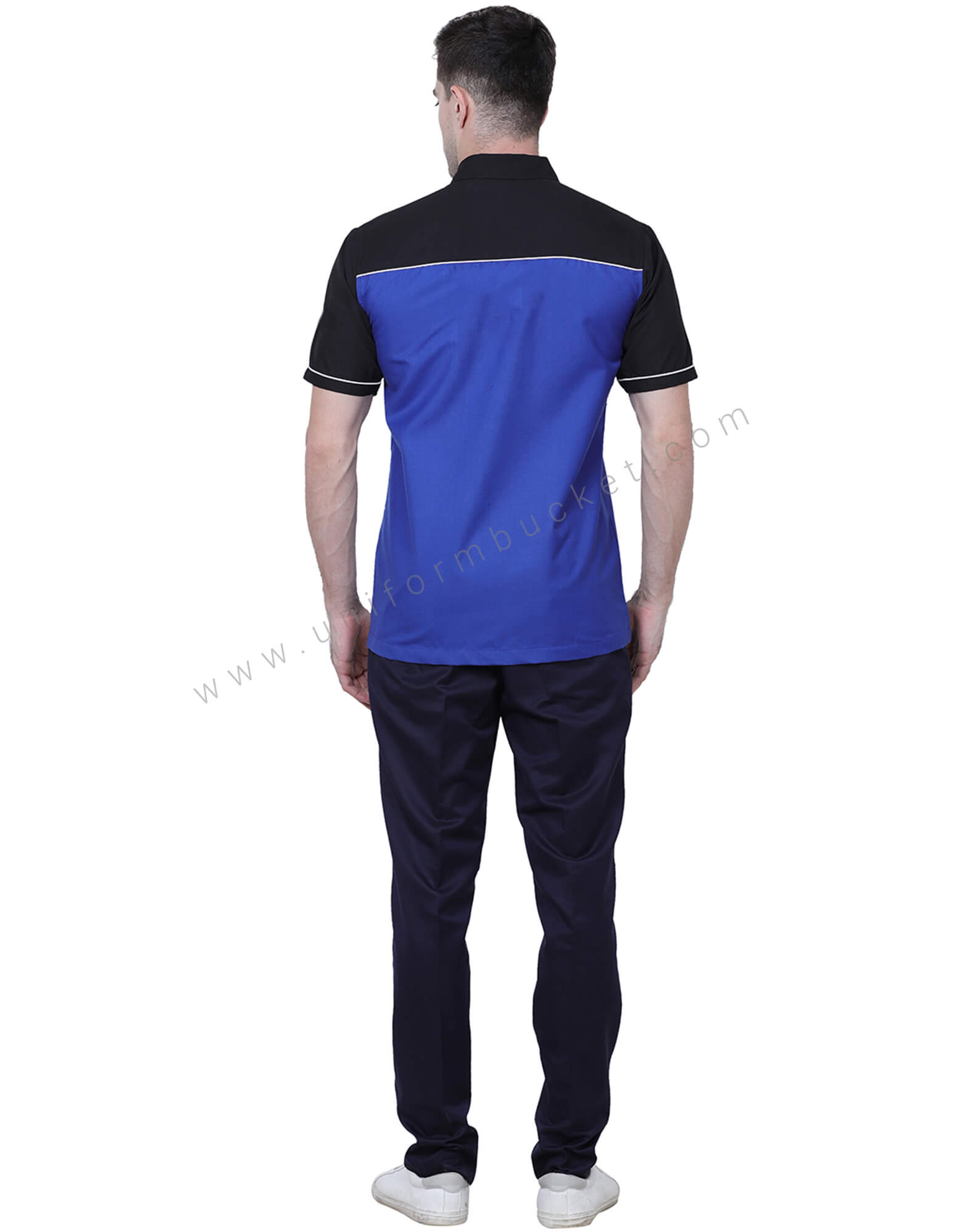 Blue And Black Shirt With Shoulder Piping