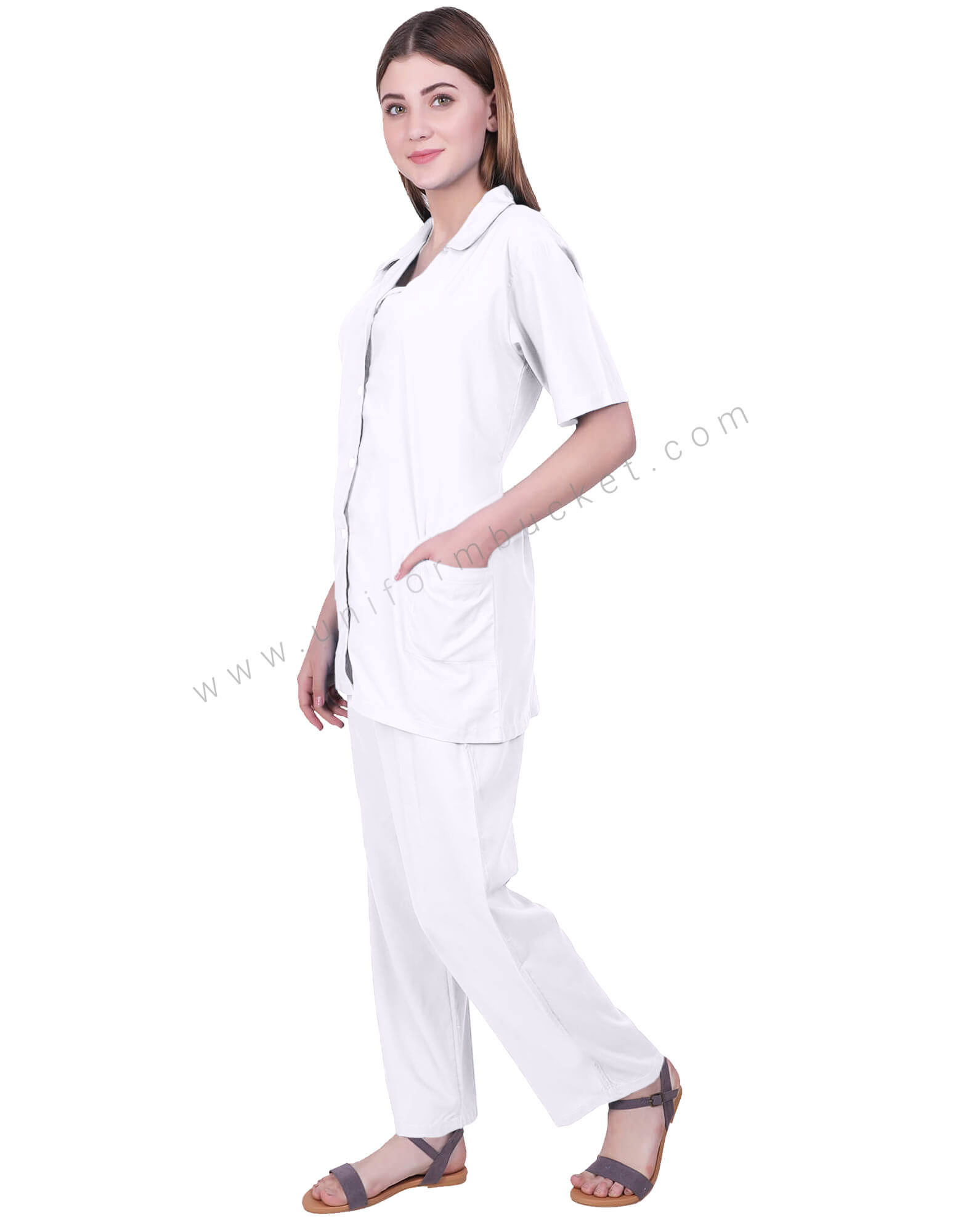 Front Opening White Tunic With Side Pockets