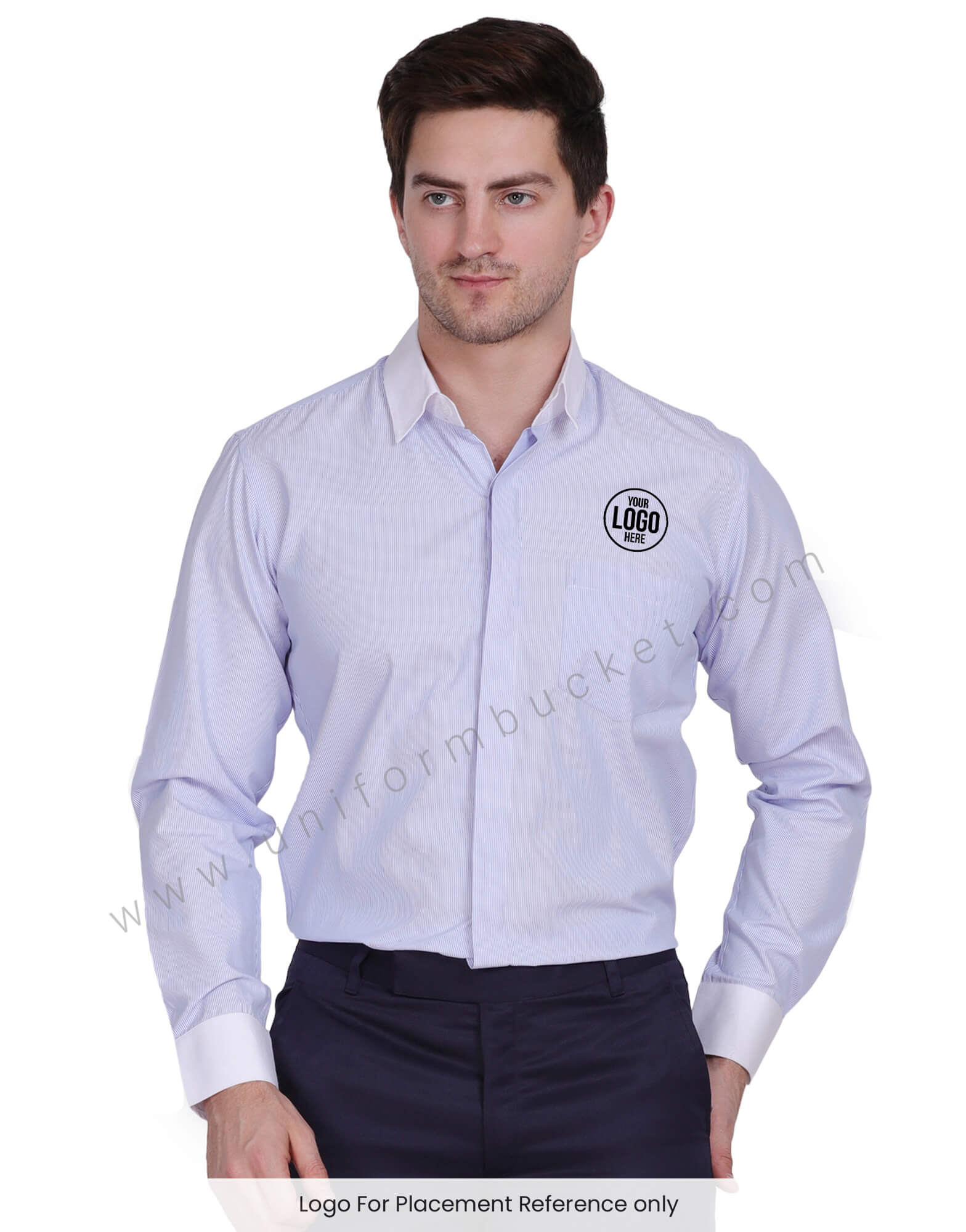 BUY BLUE & WHITE LINING MALE FORMAL SHIRT WITH HIDDEN PLACKET @ Best ...