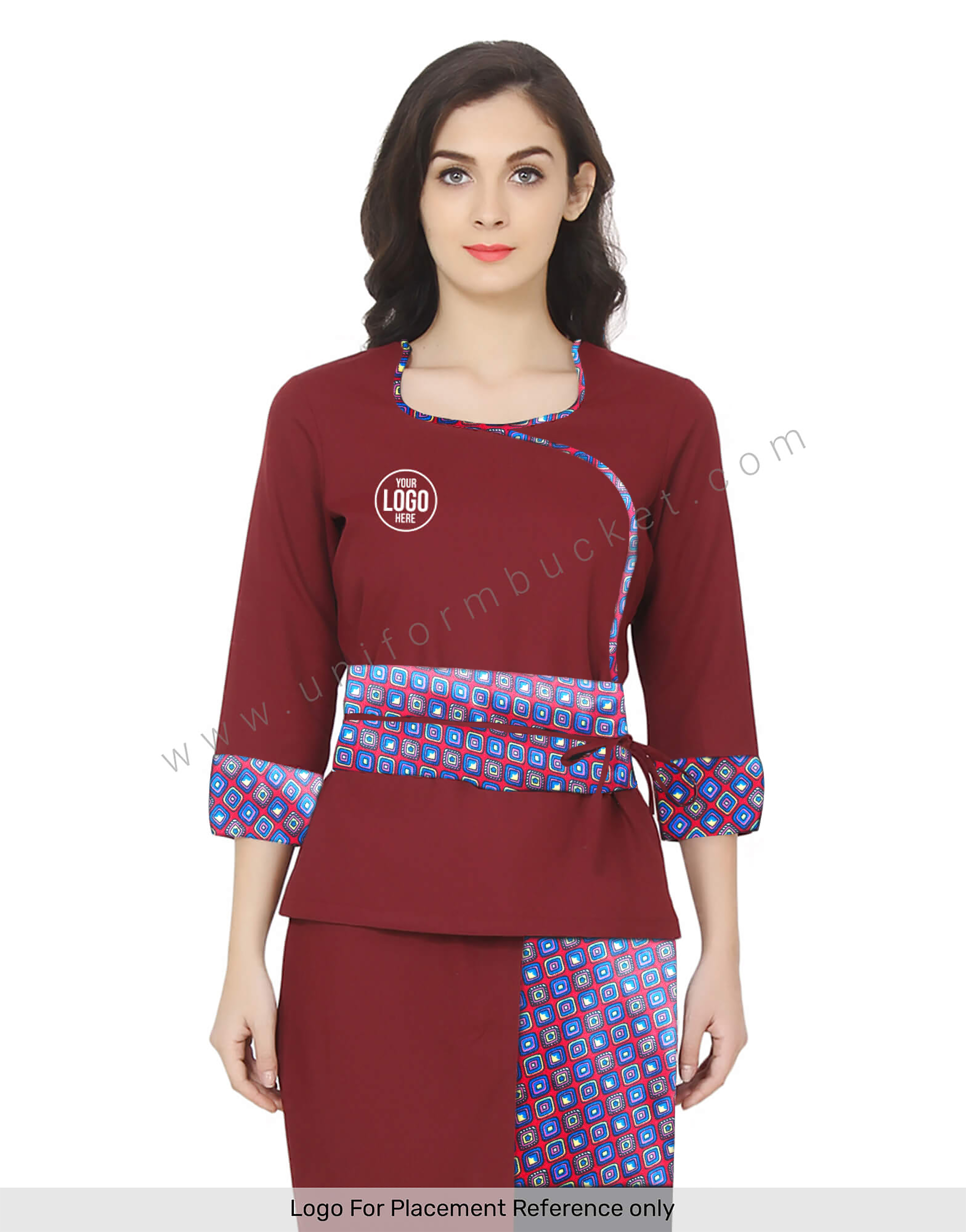 Cross Neck Spa Uniform Maroon Top