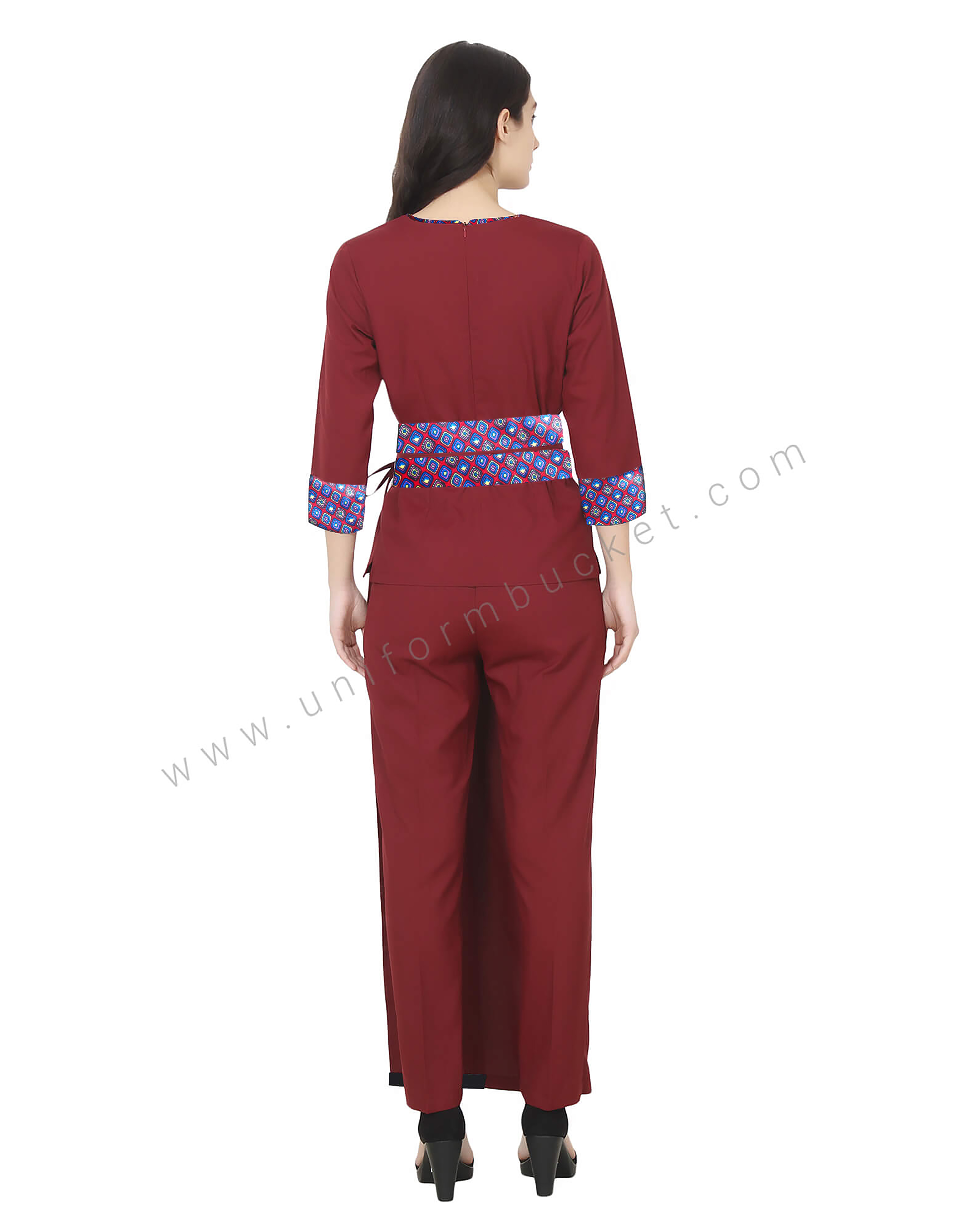 Cross Neck Spa Uniform Maroon Top