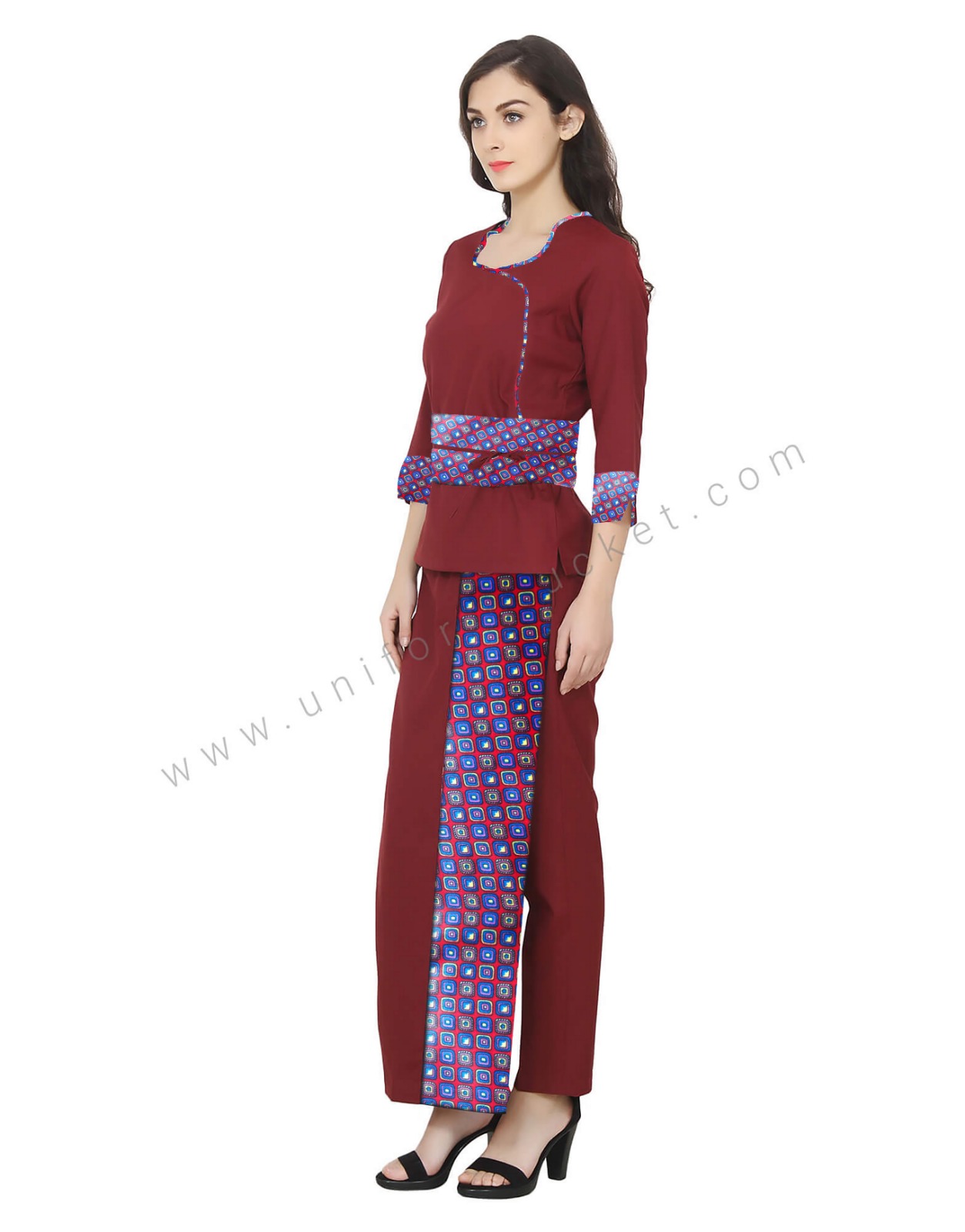 Cross Neck Spa Uniform Maroon Top