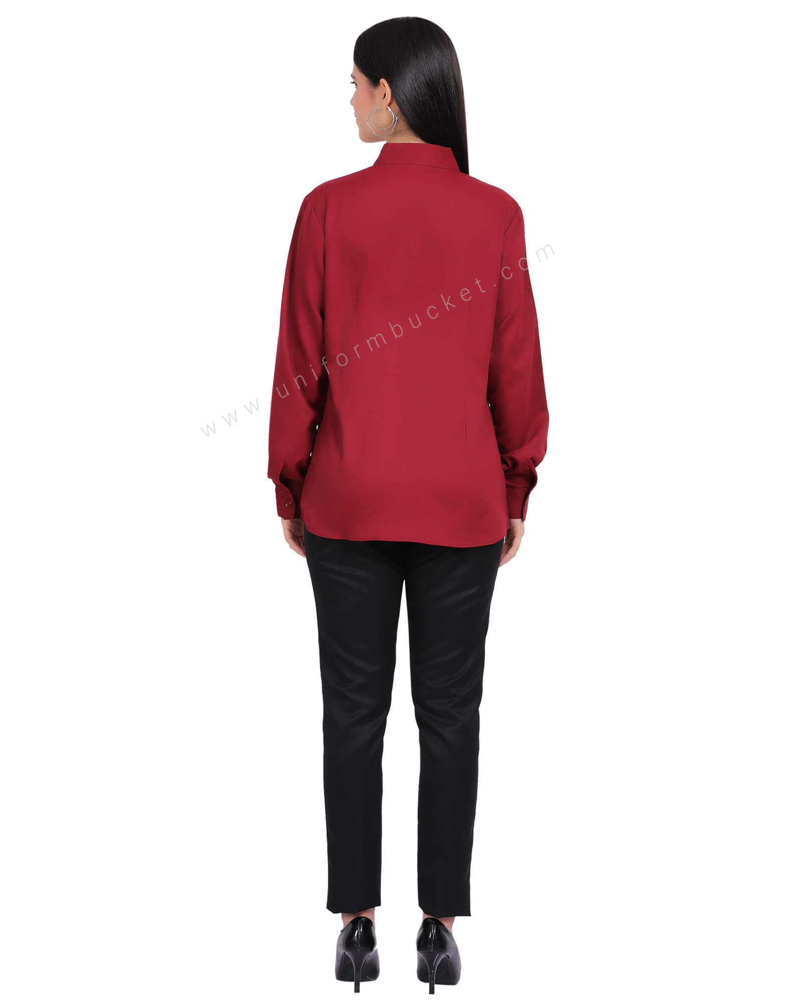 FEMALE MAROON HIDDEN PLACKET SHIRT WITH FRONT  TUCKS