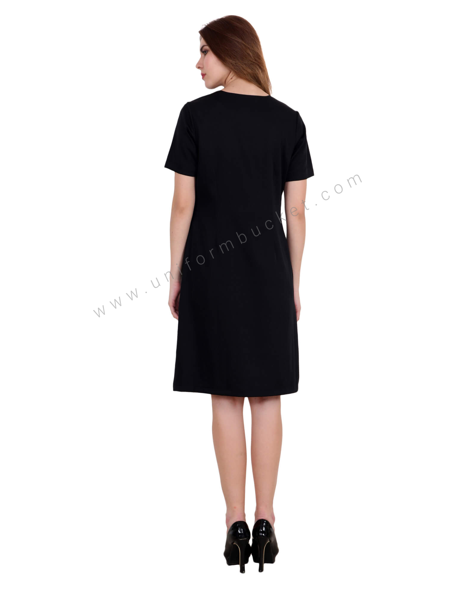 Buy V Neck Dress With Slash Zip Pockets For Women Online Best Prices in India Uniform Bucket UNIFORM BUCKET