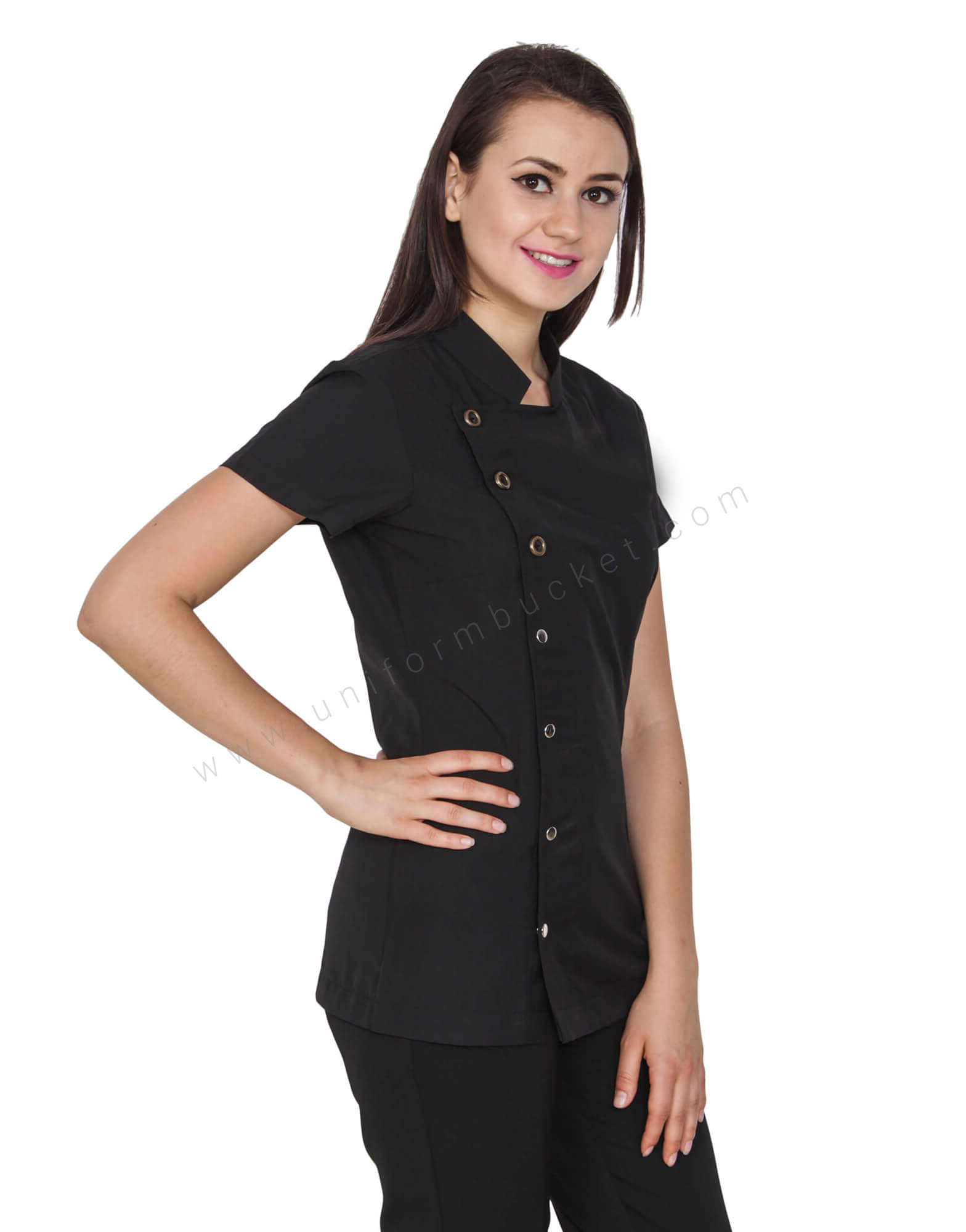 Side Button Down Formal Black Tunic