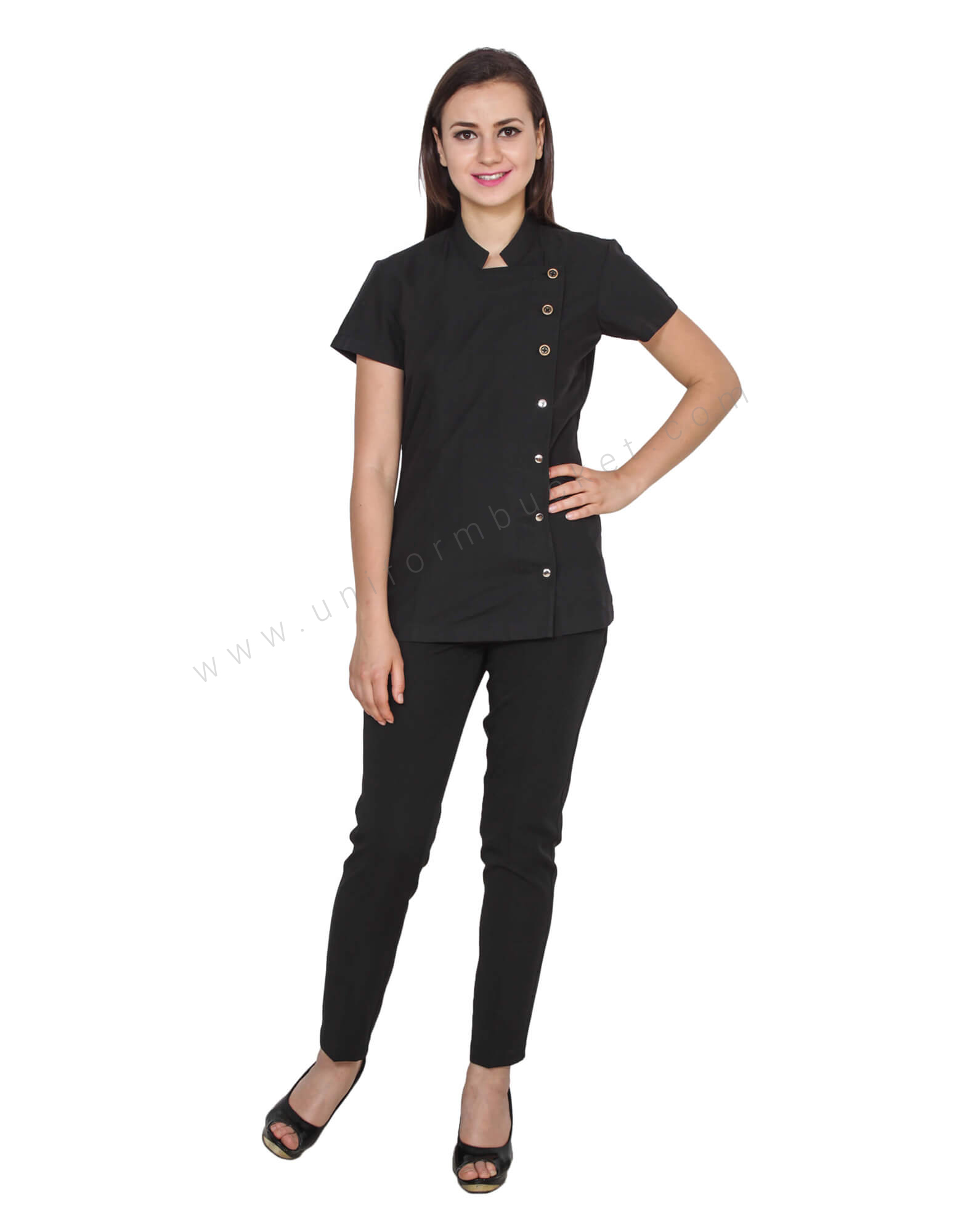 Side Button Down Formal Black Tunic