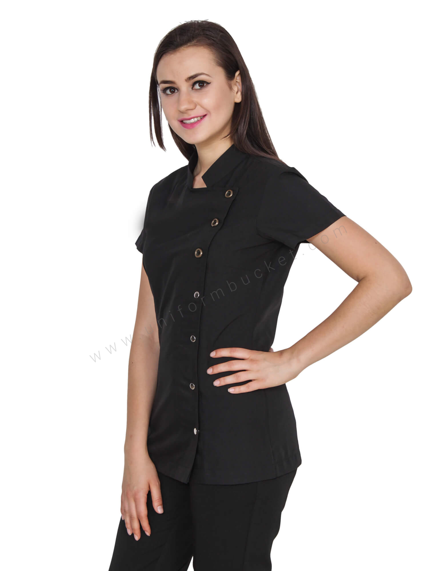 Side Button Down Formal Black Tunic