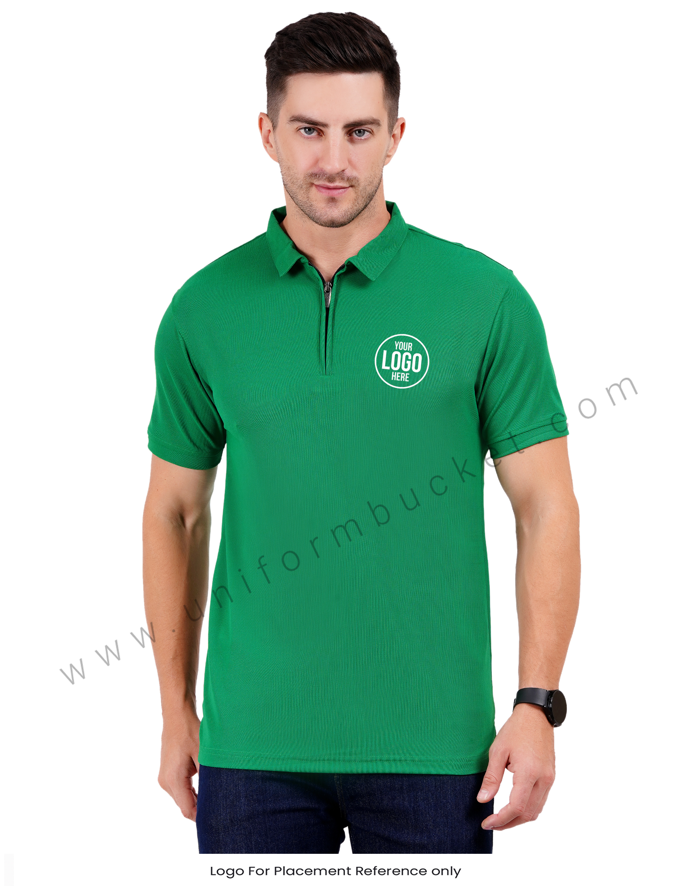 Green zipper polo T-shirt