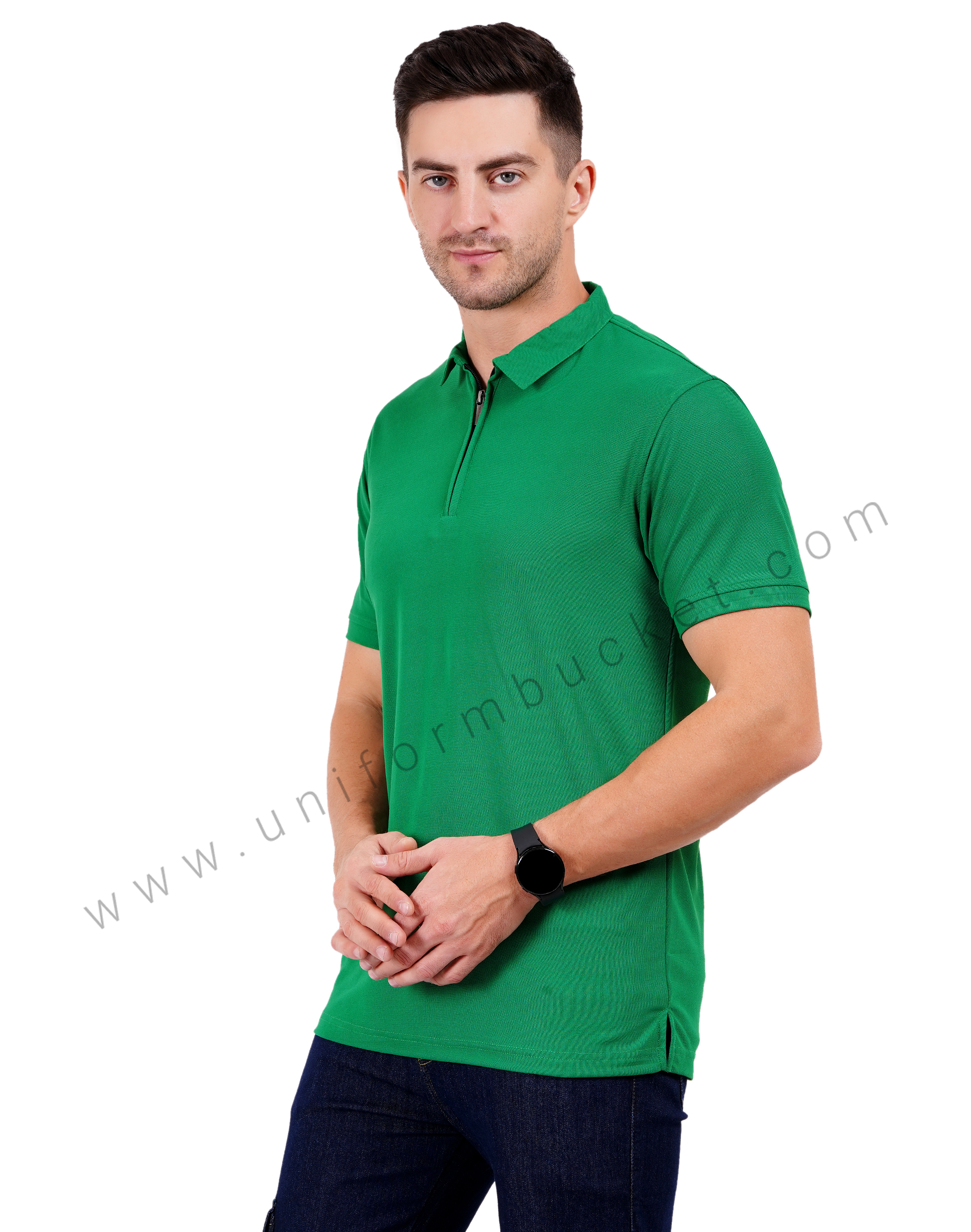 Green zipper polo T-shirt