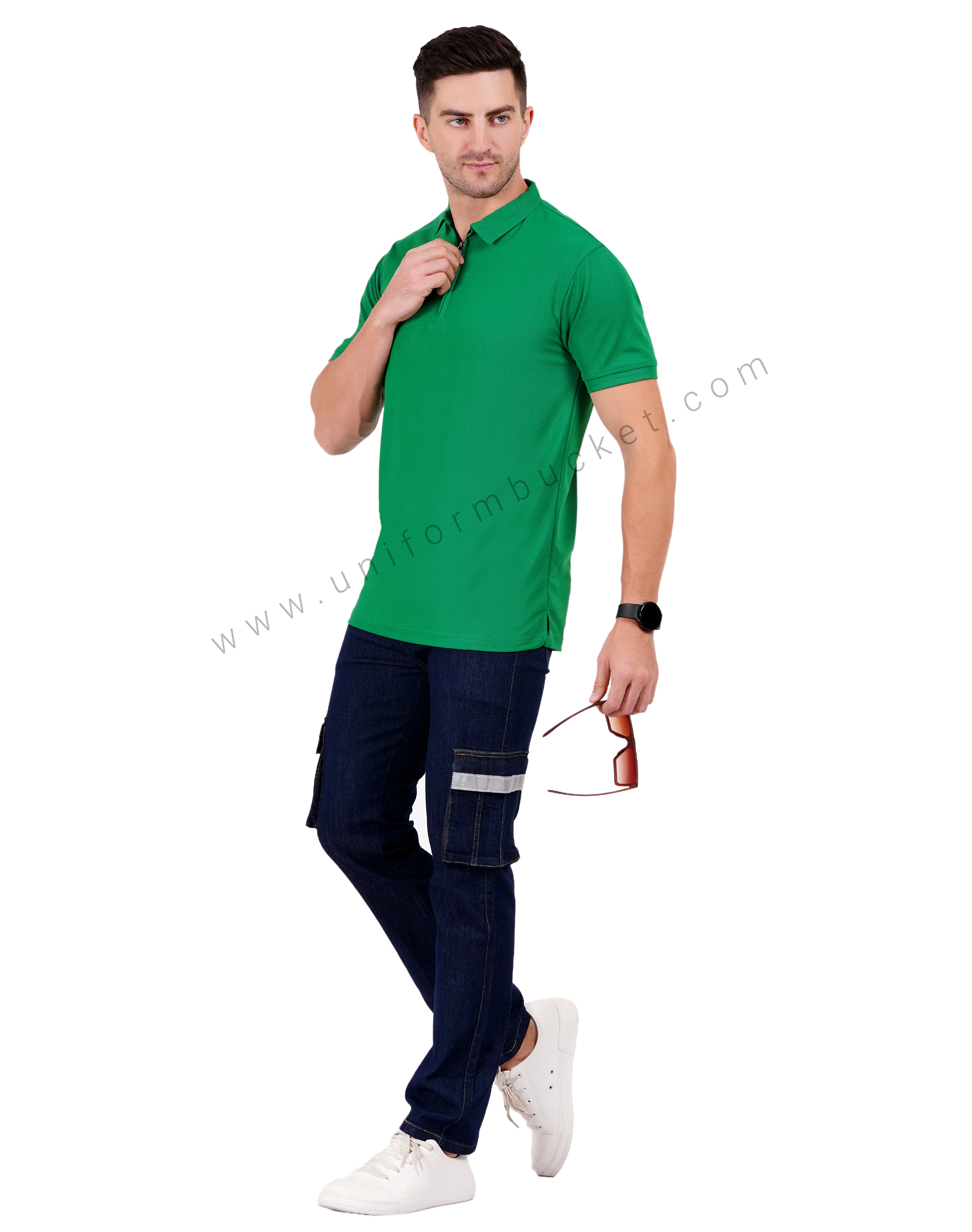 Green zipper polo T-shirt