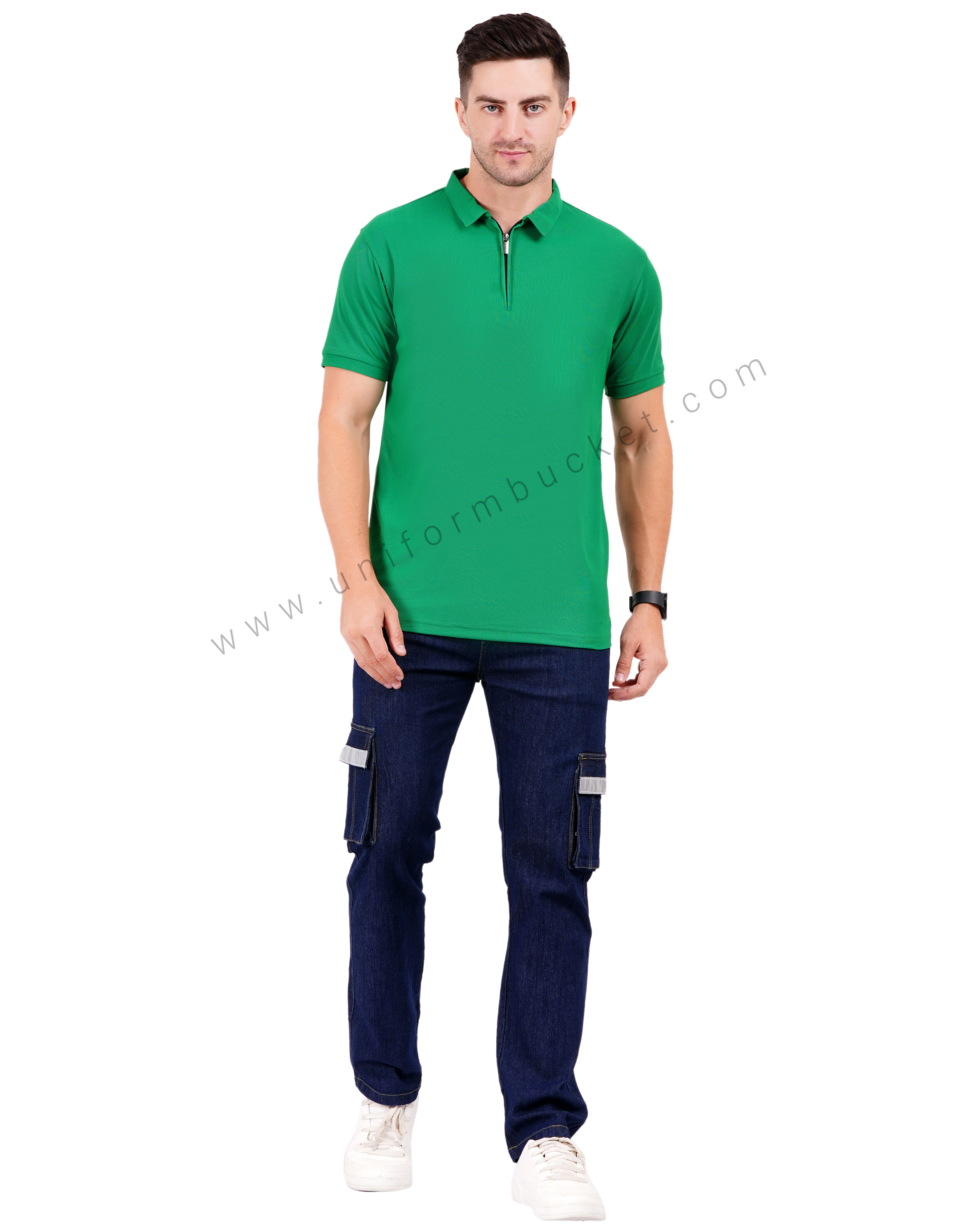 Green zipper polo T-shirt