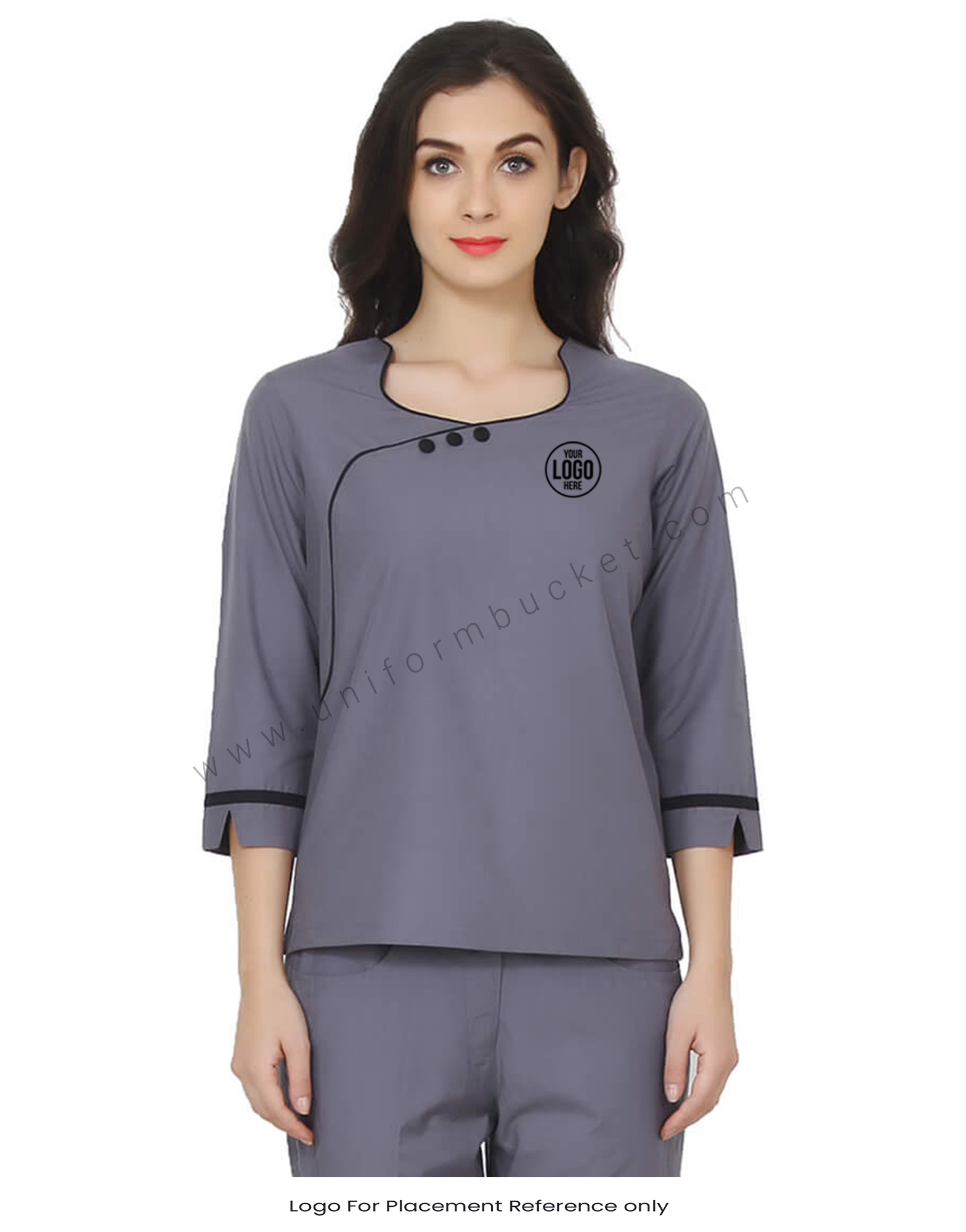 Grey Formal Top With Notched Sleeves