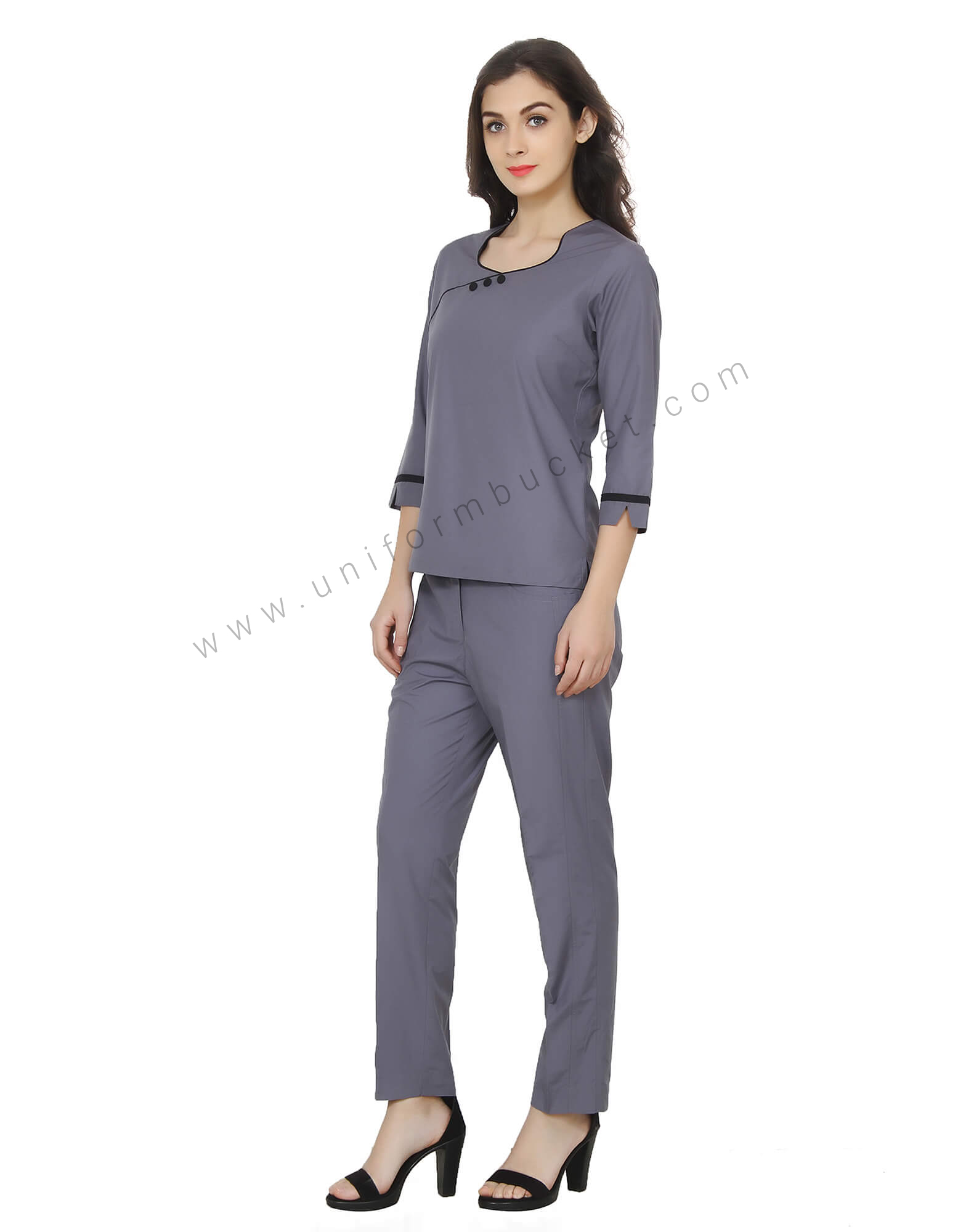 Grey Formal Top With Notched Sleeves