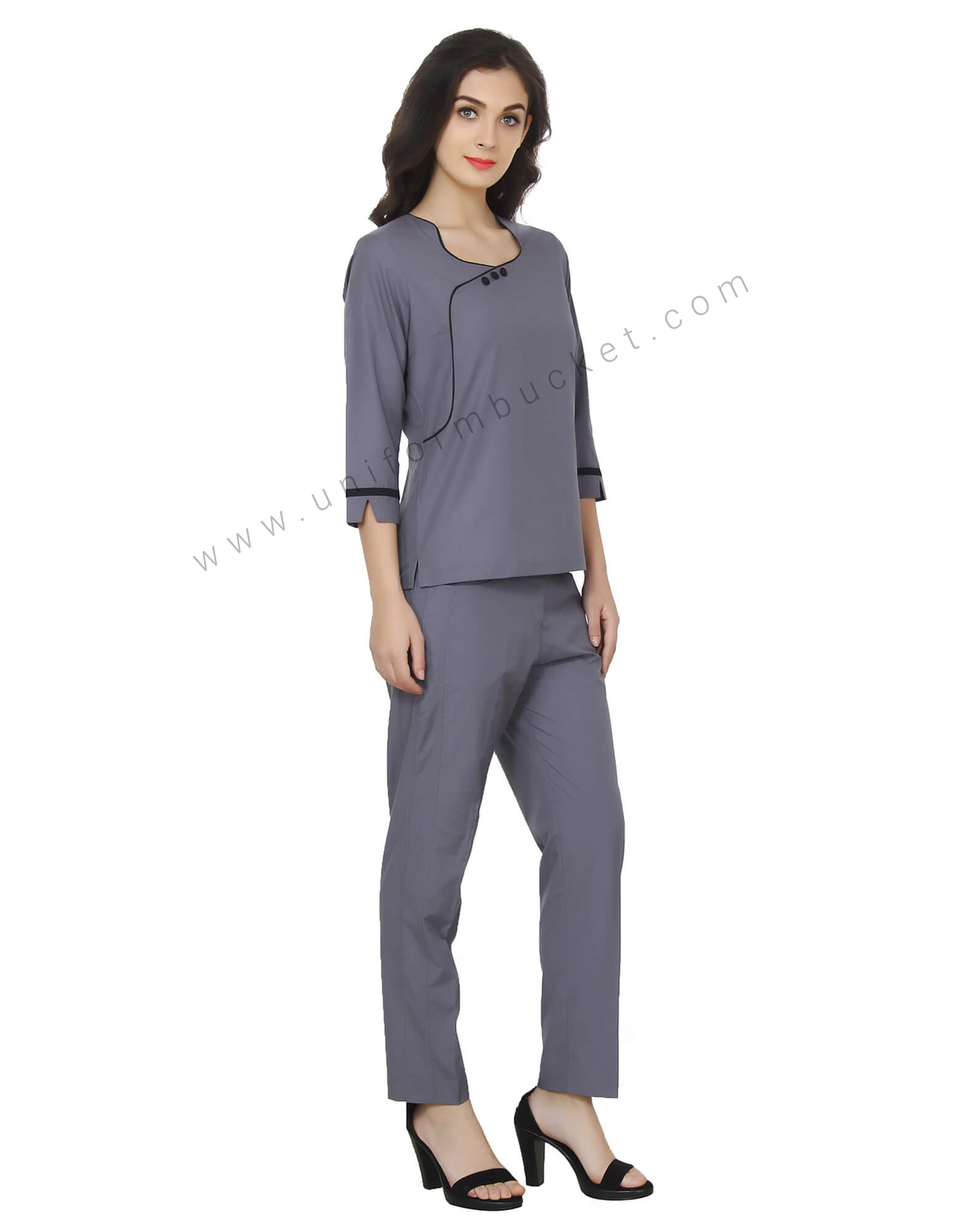 Grey Formal Top With Notched Sleeves