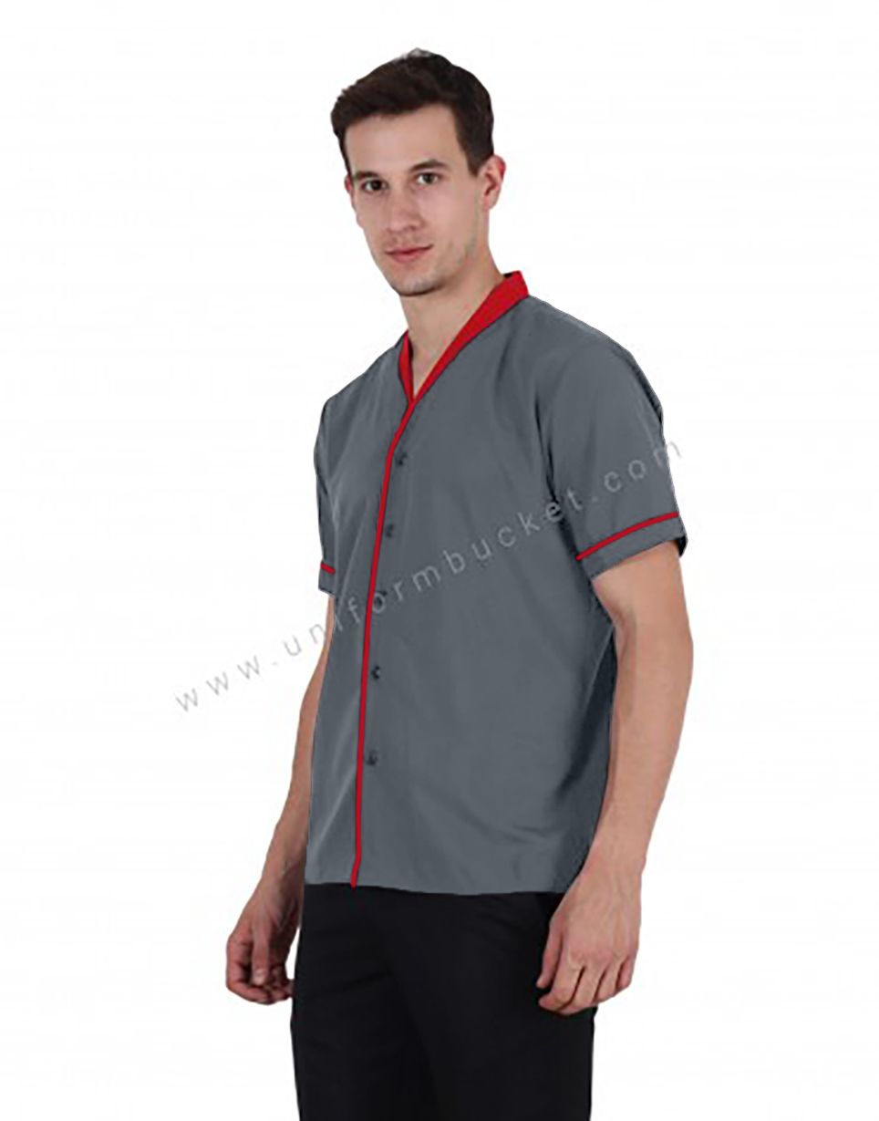 Light Charcoal Grey Shirt With Red Trims