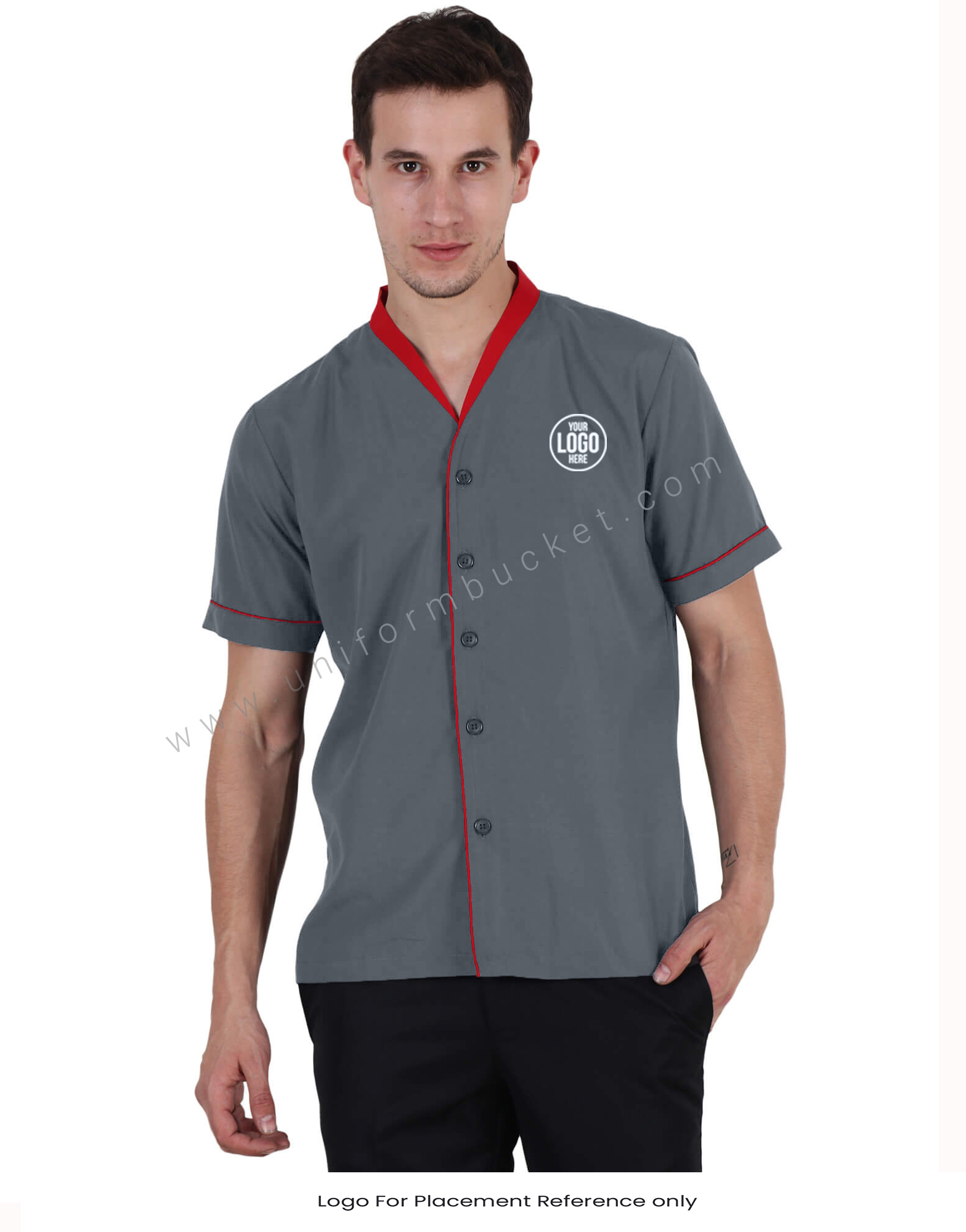 Light Charcoal Grey Shirt With Red Trims