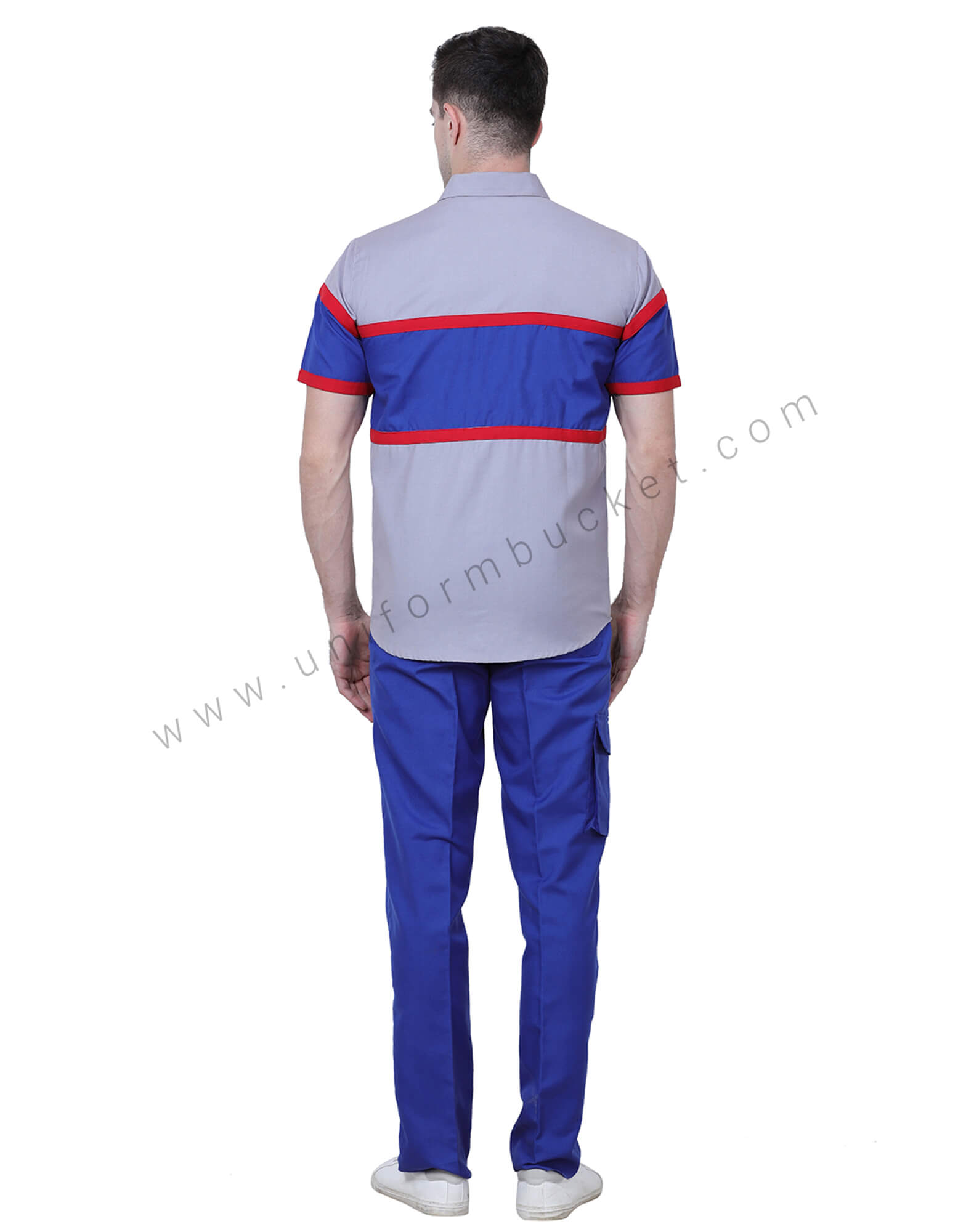 Grey Royal Blue Shirt With Red Trims