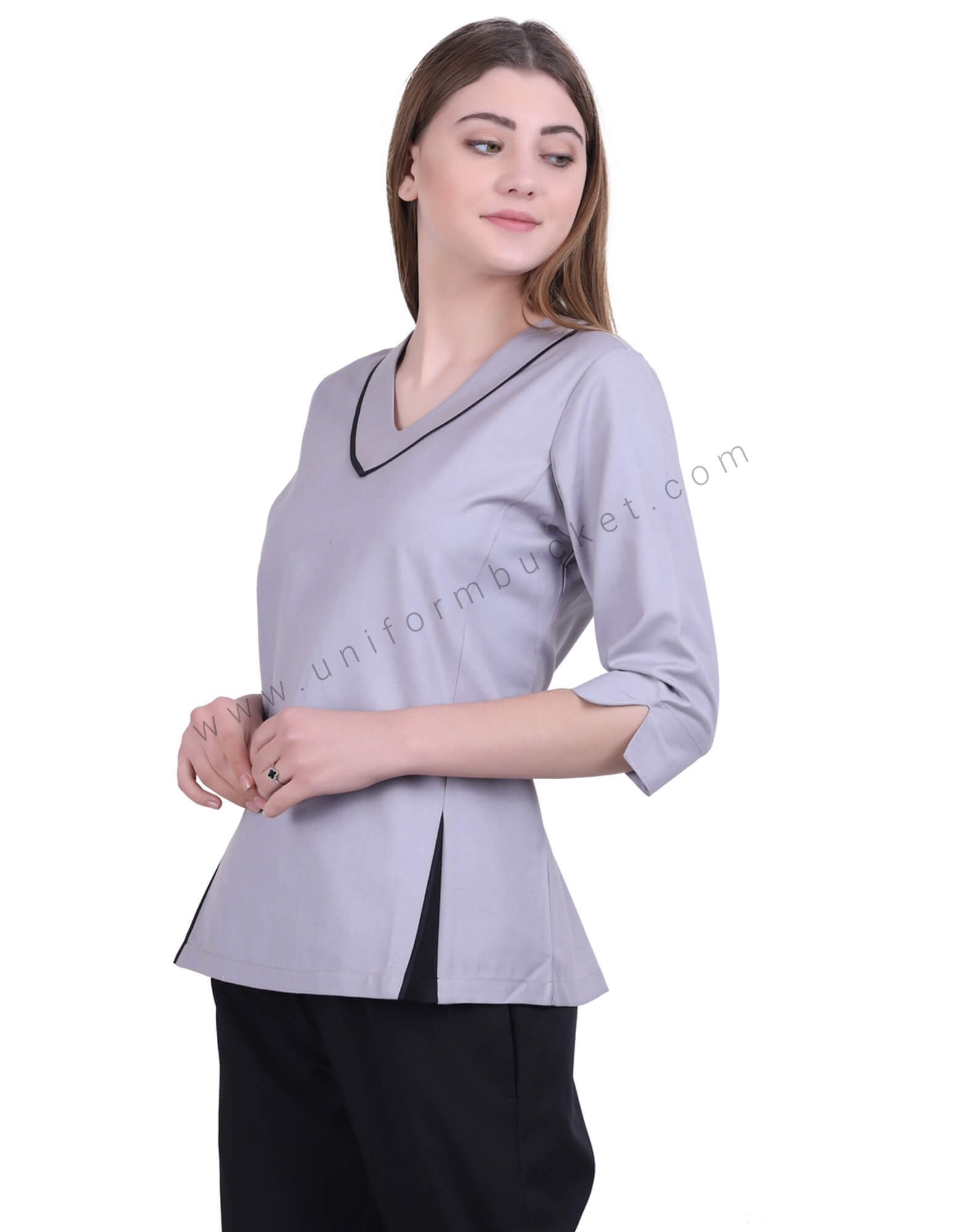 V Neck Grey Tunic With Stylish Slits