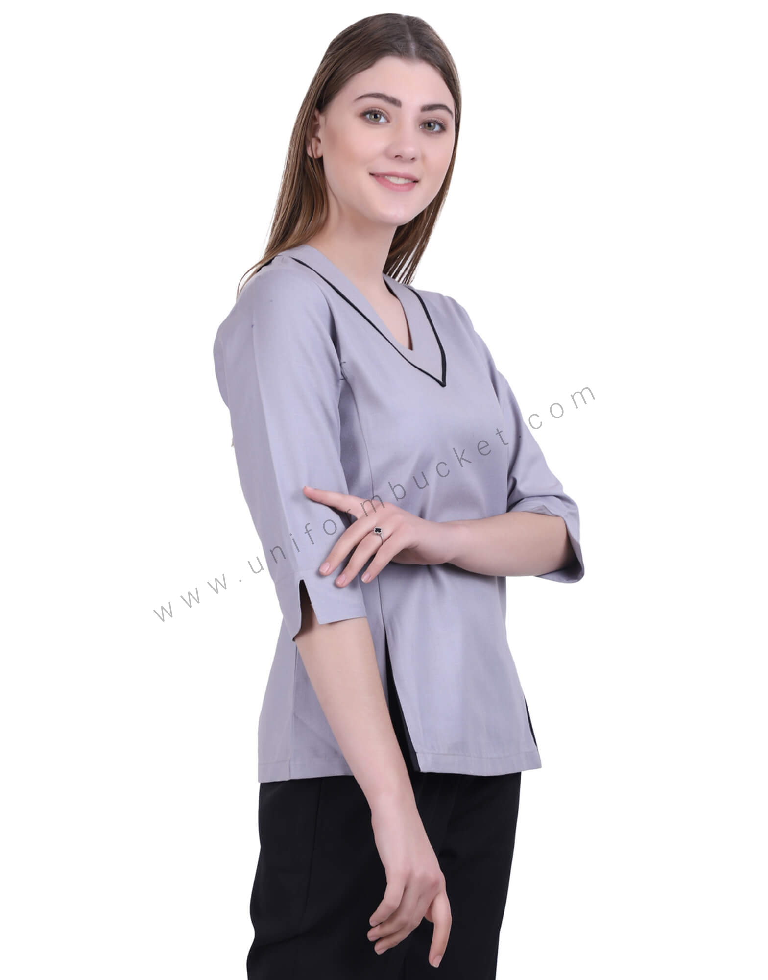 V Neck Grey Tunic With Stylish Slits