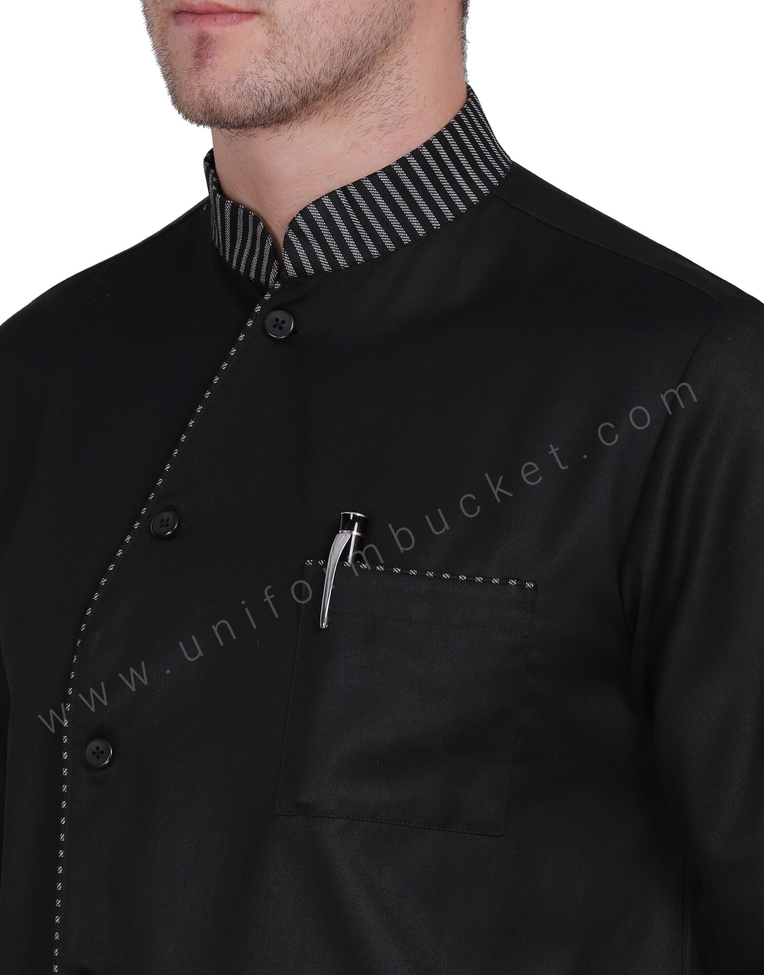 Male Black Chef Coat With Zebra stripe piping