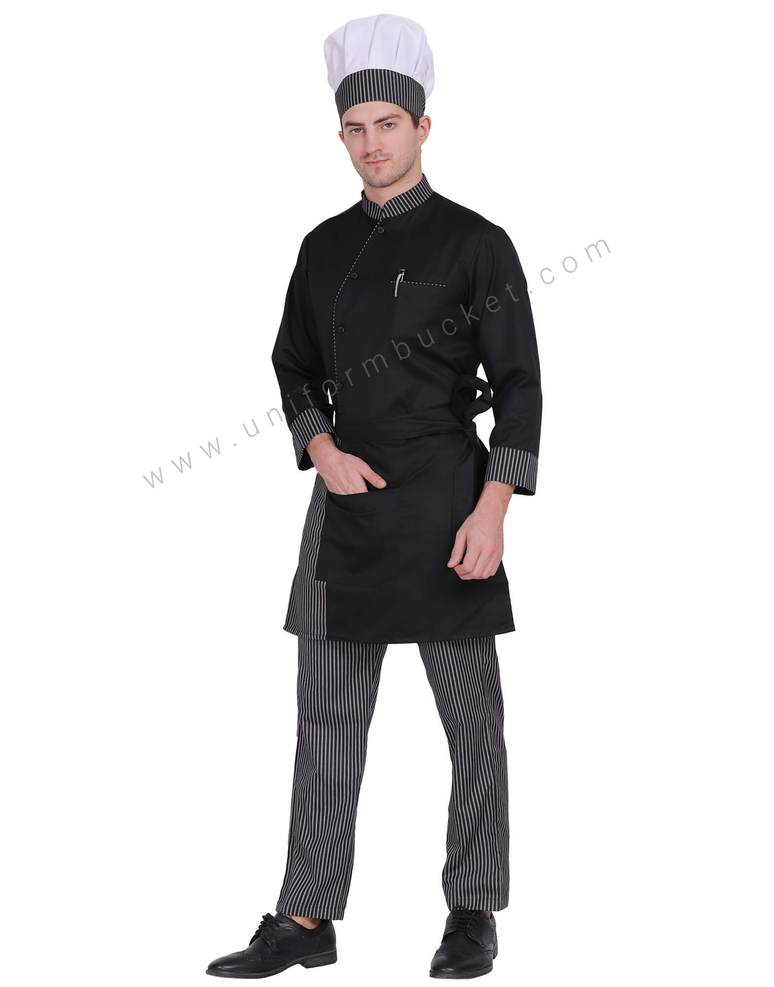 Male Black Chef Coat With Zebra stripe piping