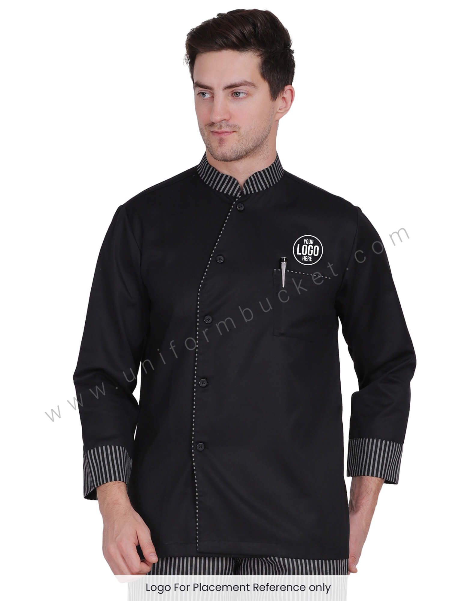 Male Black Chef Coat With Zebra stripe piping