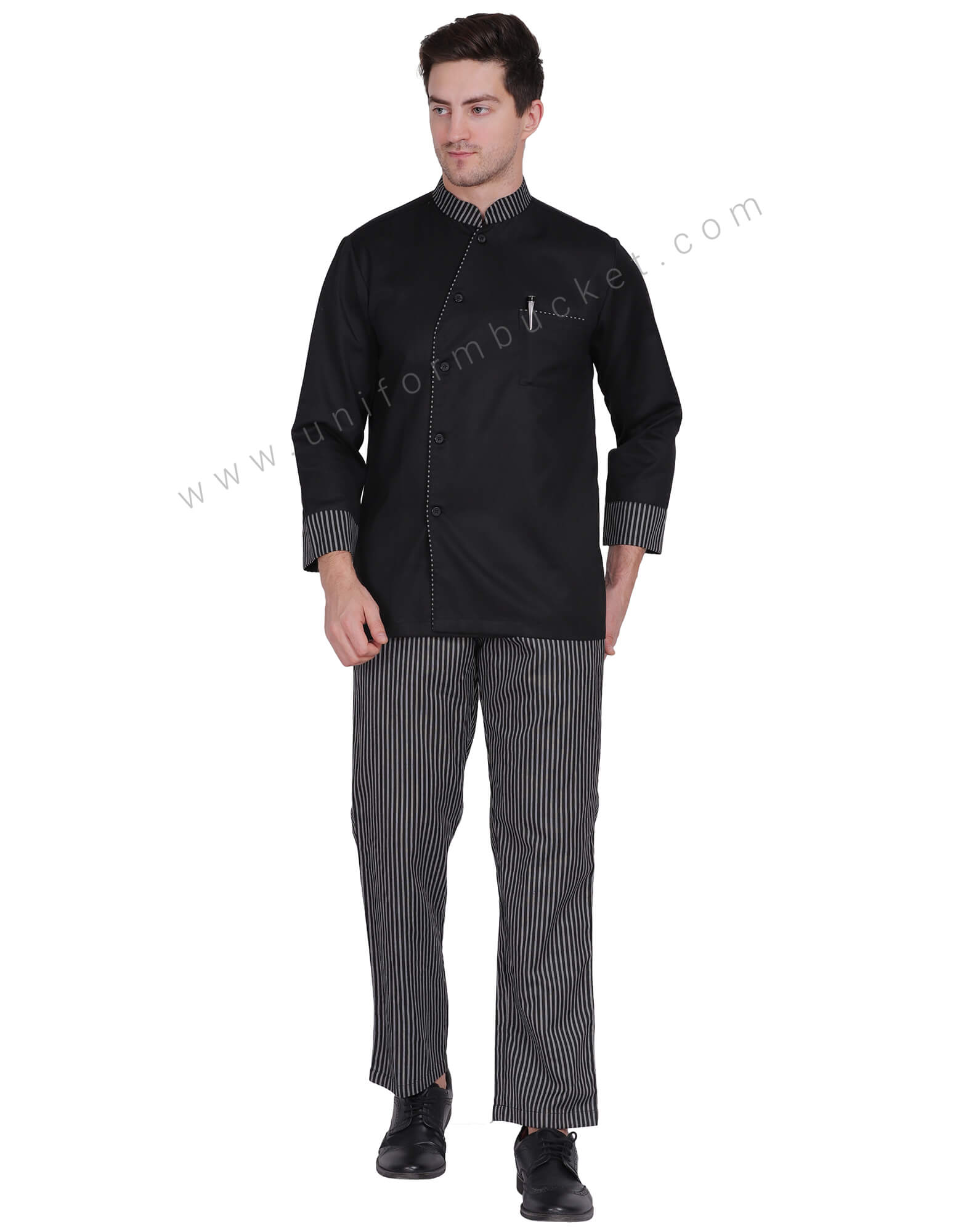 Male Black Chef Coat With Zebra stripe piping