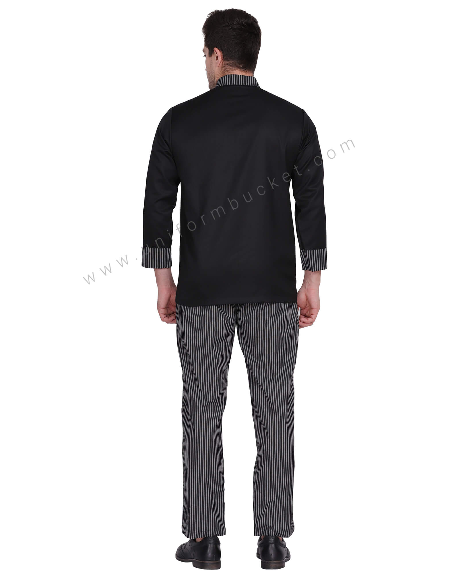 Male Black Chef Coat With Zebra stripe piping