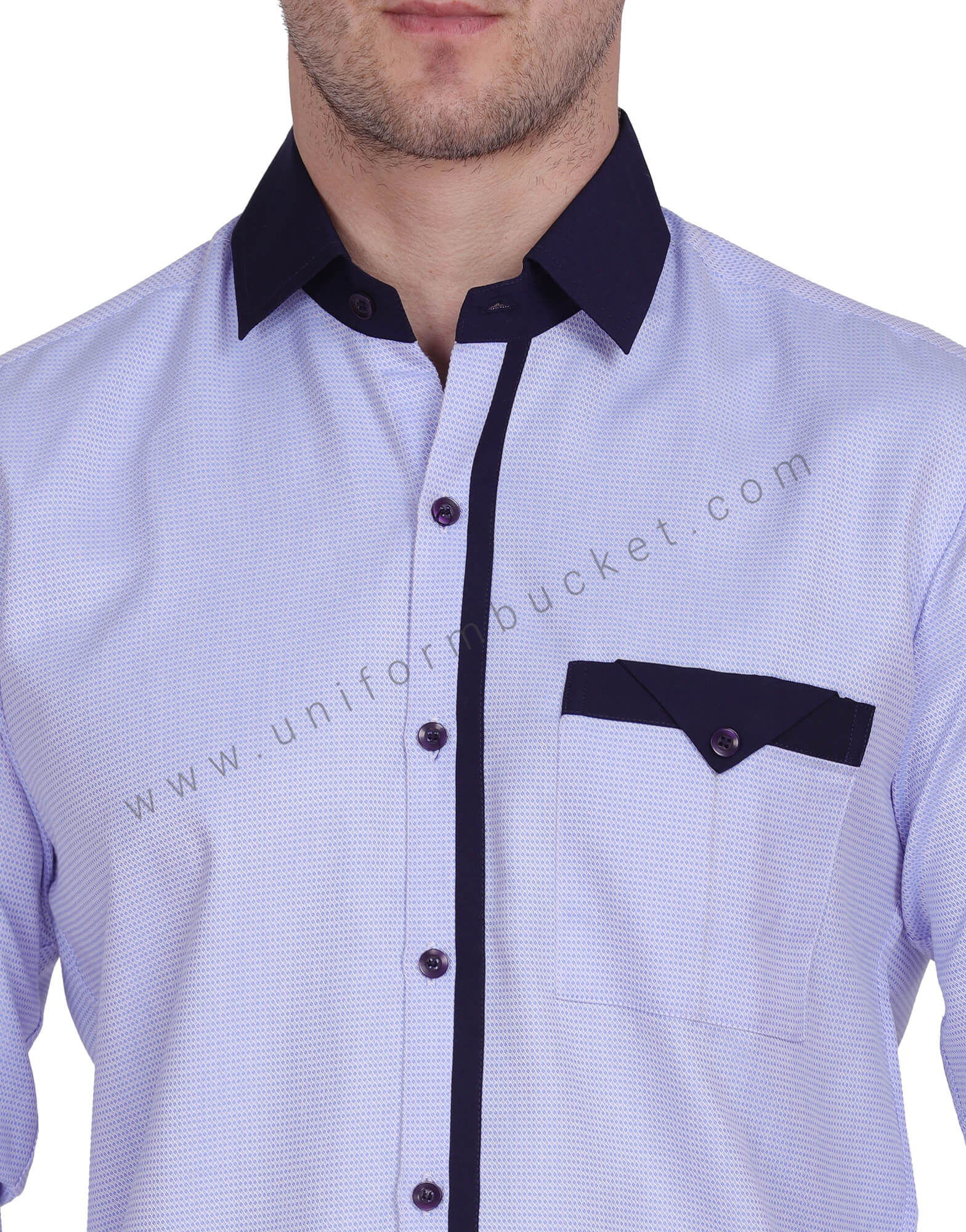 MALE BLUE DOTTED SHIRT WITH NAVY BLUE CUFF & COLLAR