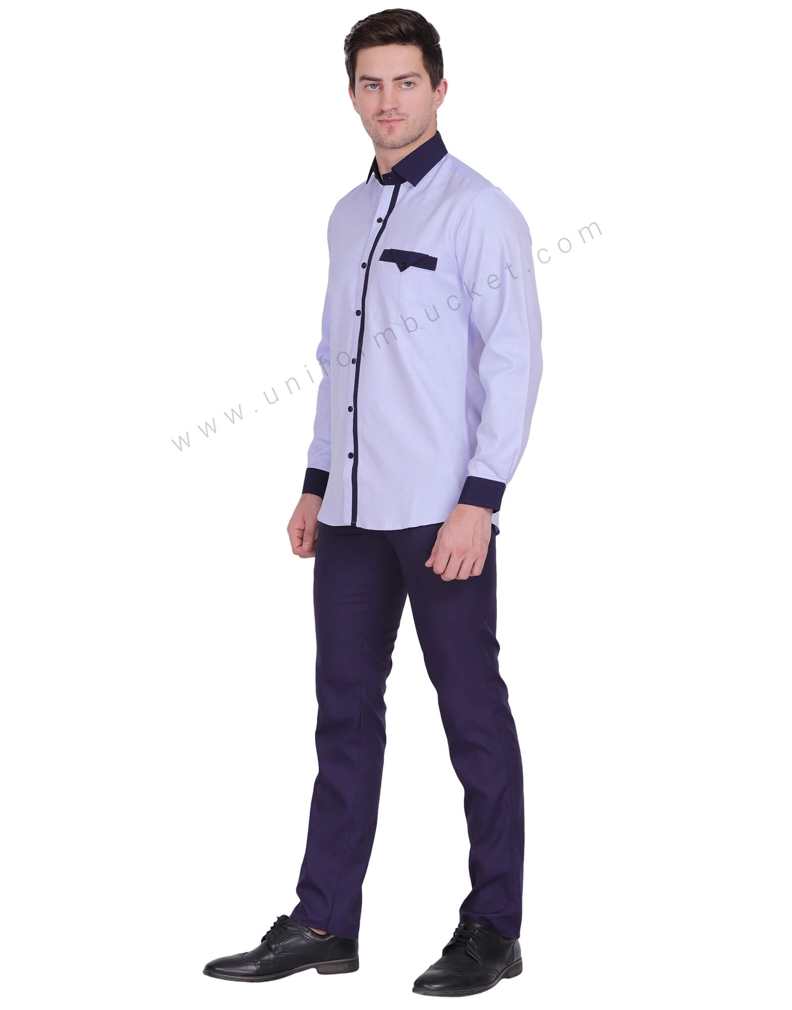 MALE BLUE DOTTED SHIRT WITH NAVY BLUE CUFF & COLLAR