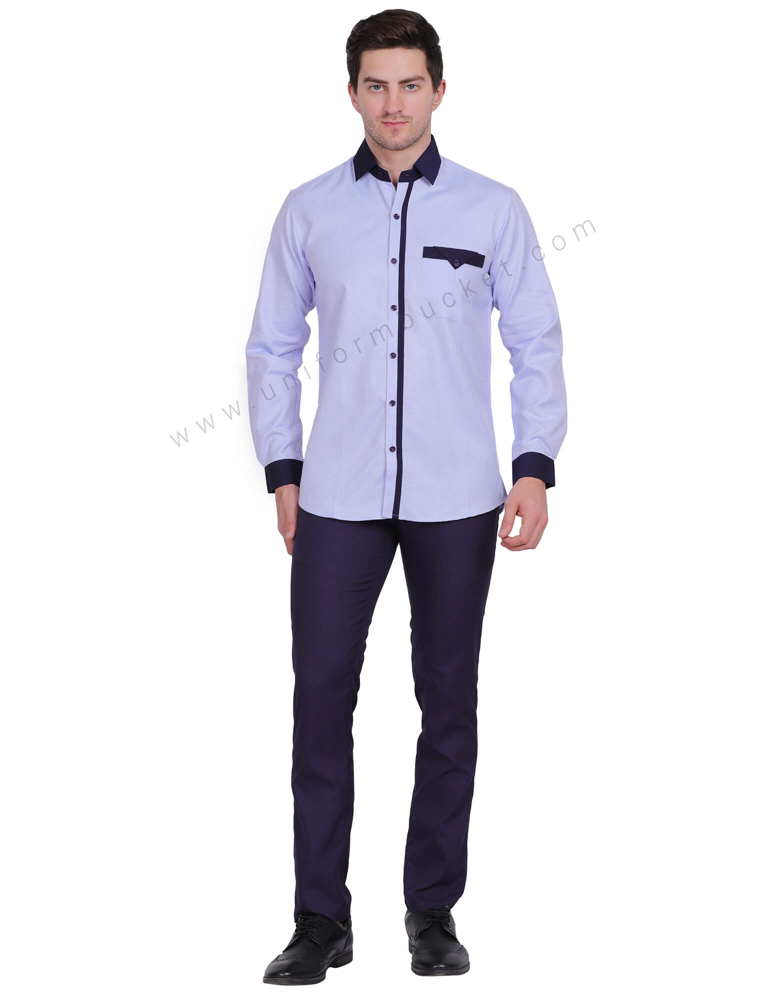 MALE BLUE DOTTED SHIRT WITH NAVY BLUE CUFF & COLLAR