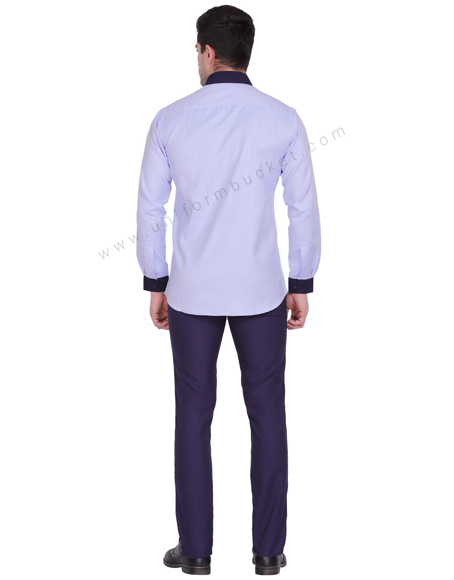 MALE BLUE DOTTED SHIRT WITH NAVY BLUE CUFF & COLLAR