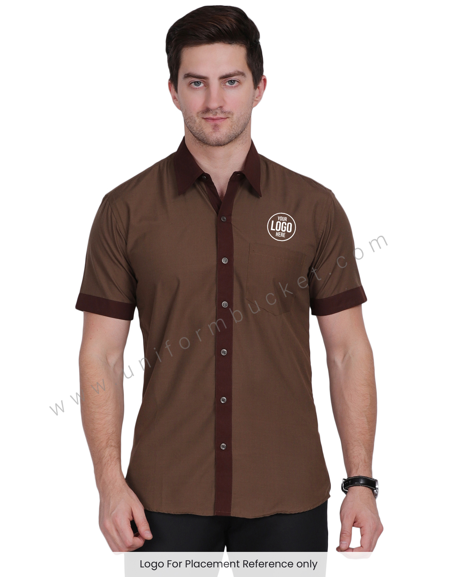 Male Light Brown Shirt With Dark Brown Trim