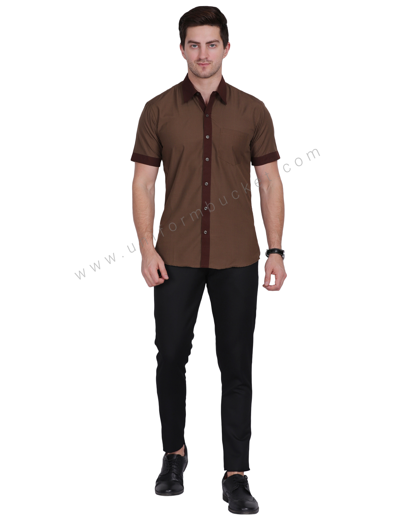 Male Light Brown Shirt With Dark Brown Trim