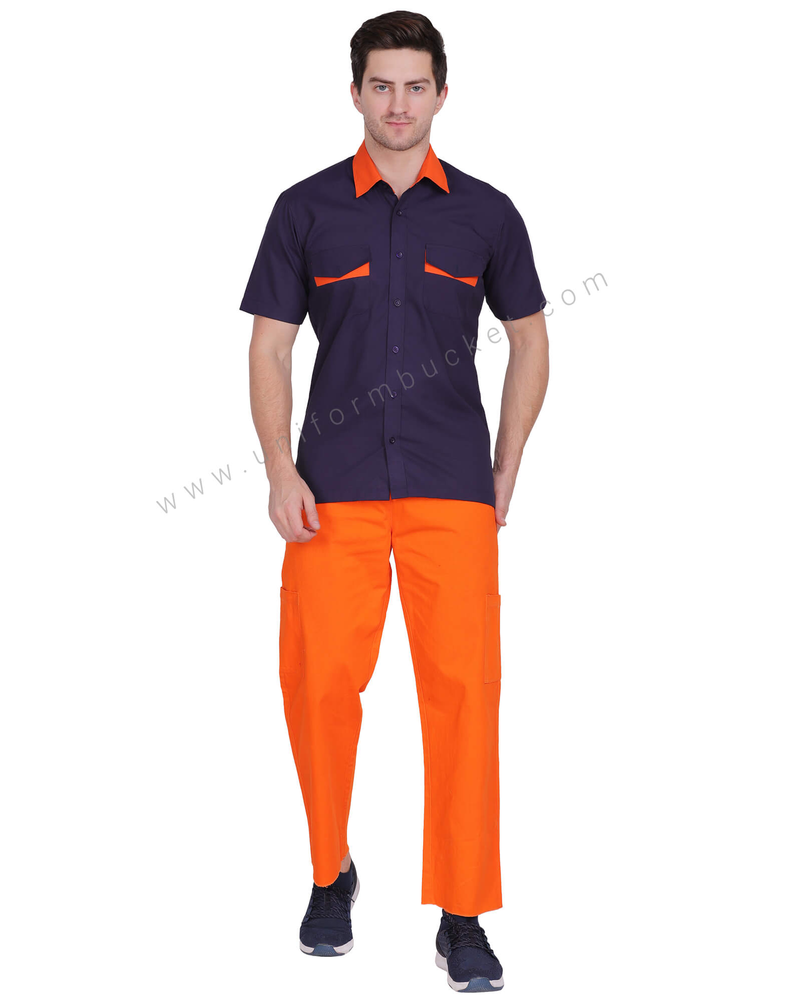 Orange And Black Men Housekeeping Uniform T Shirt, For Hospital