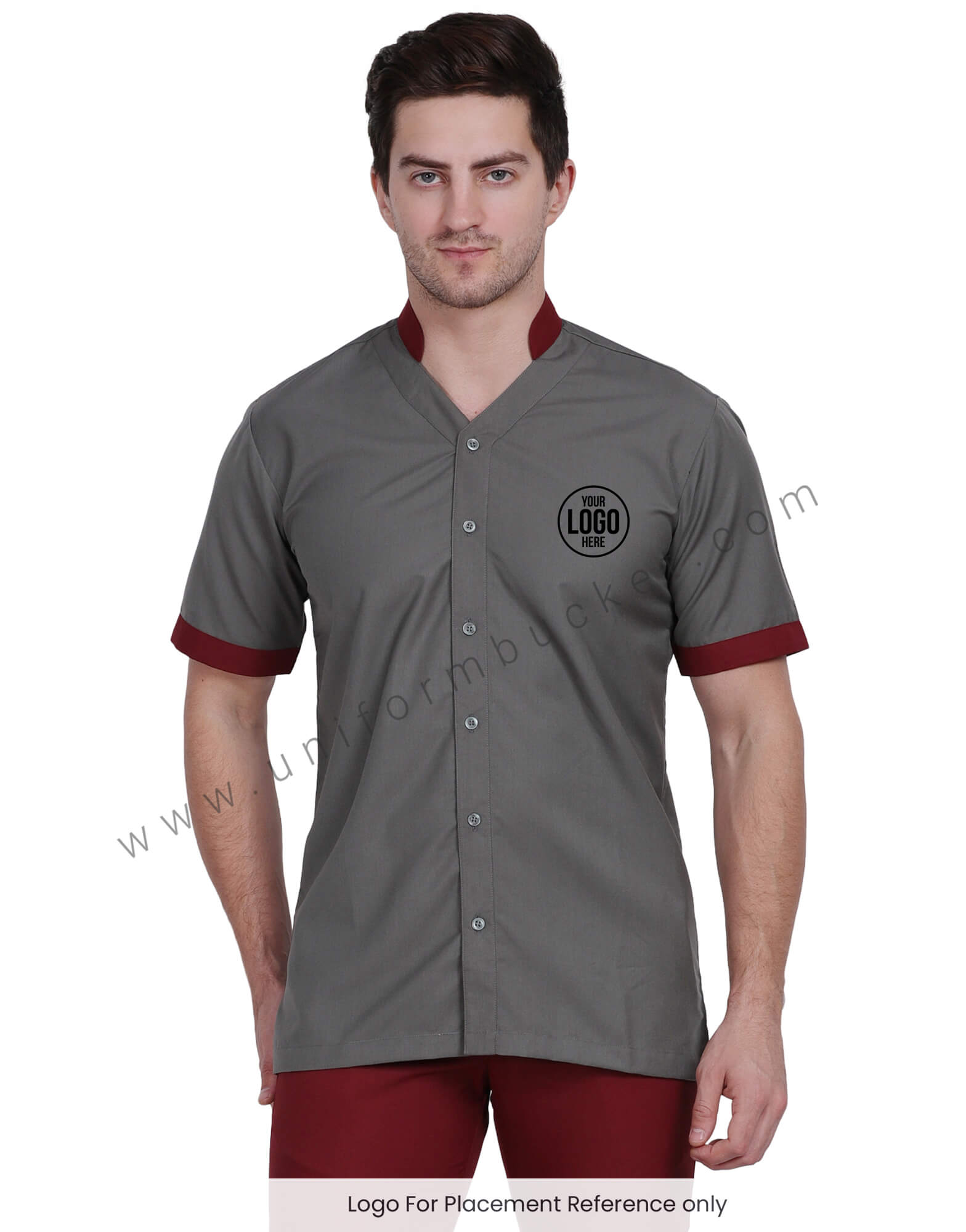 Male  V Neck Shirt With Maroon Trim