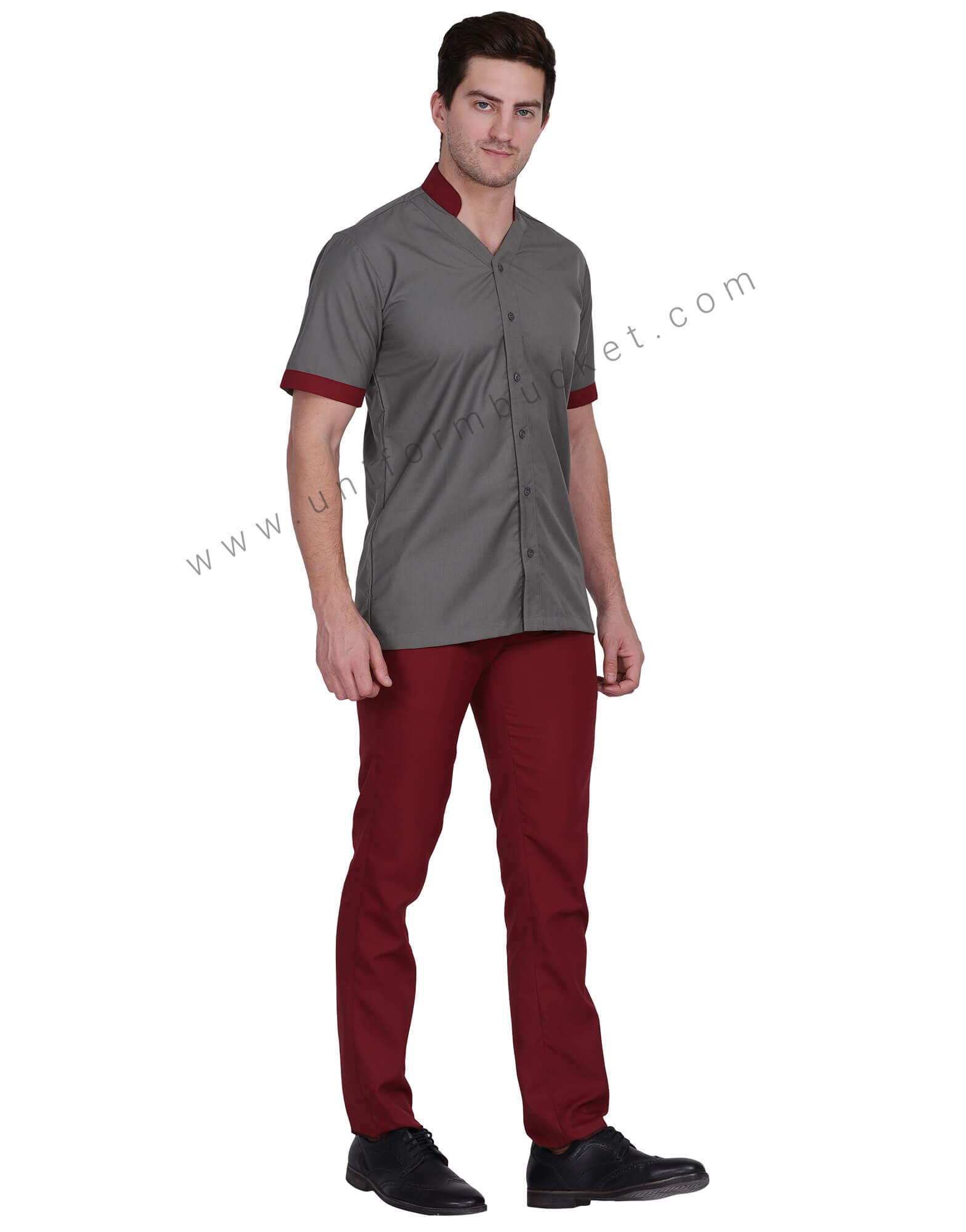 Male  V Neck Shirt With Maroon Trim