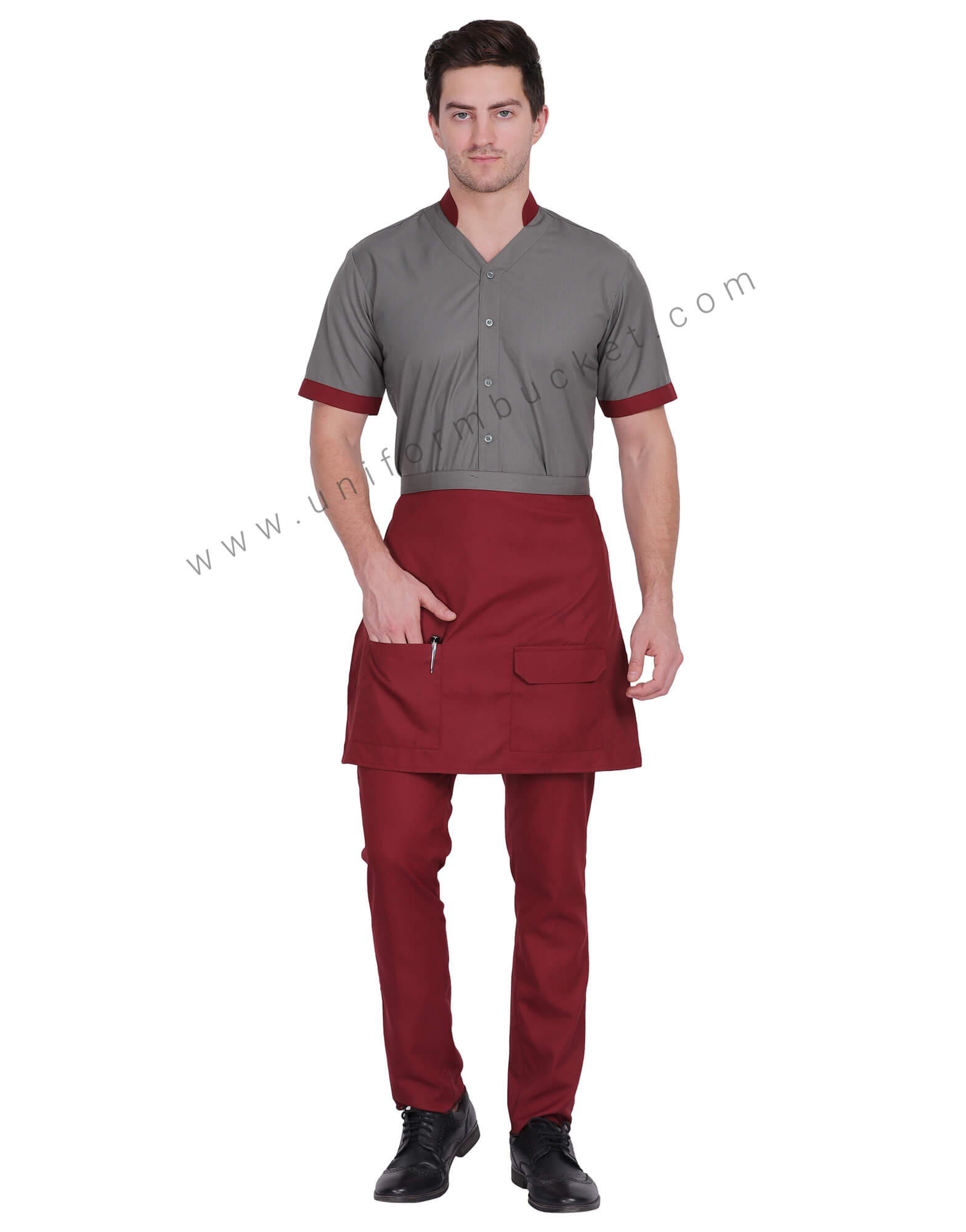 Male  V Neck Shirt With Maroon Trim