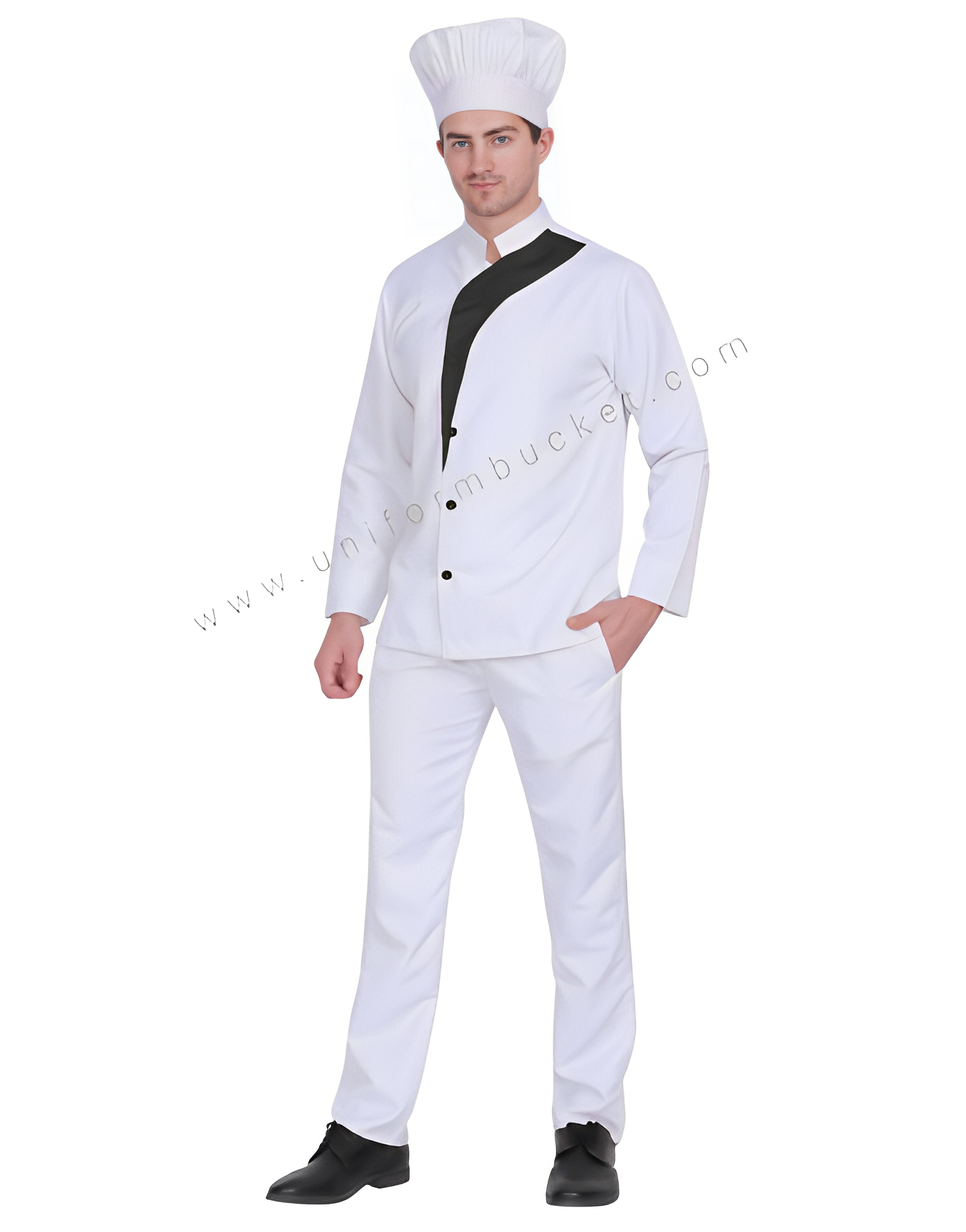 Male White Chef Coat With Black trim