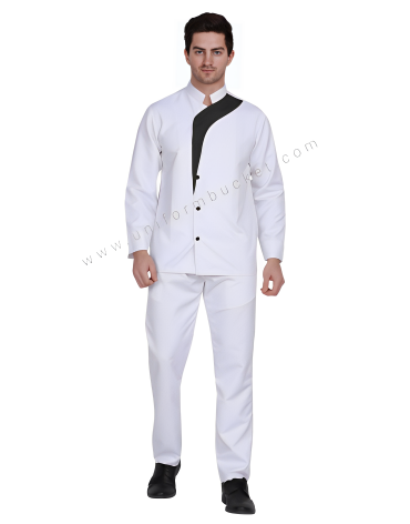 Male White Chef Coat With Black trim