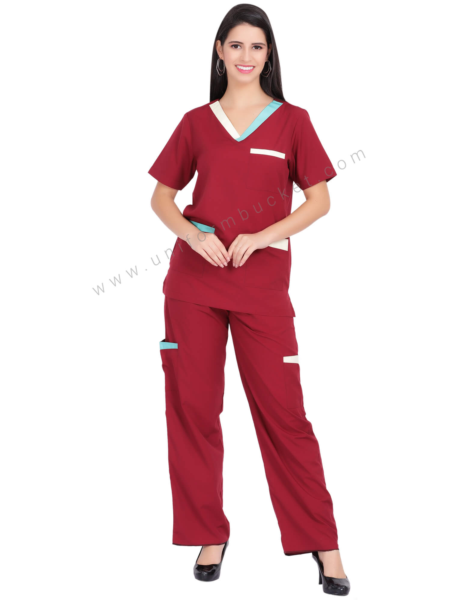 Maroon Housekeeping Tunic With Two Patch Pocket